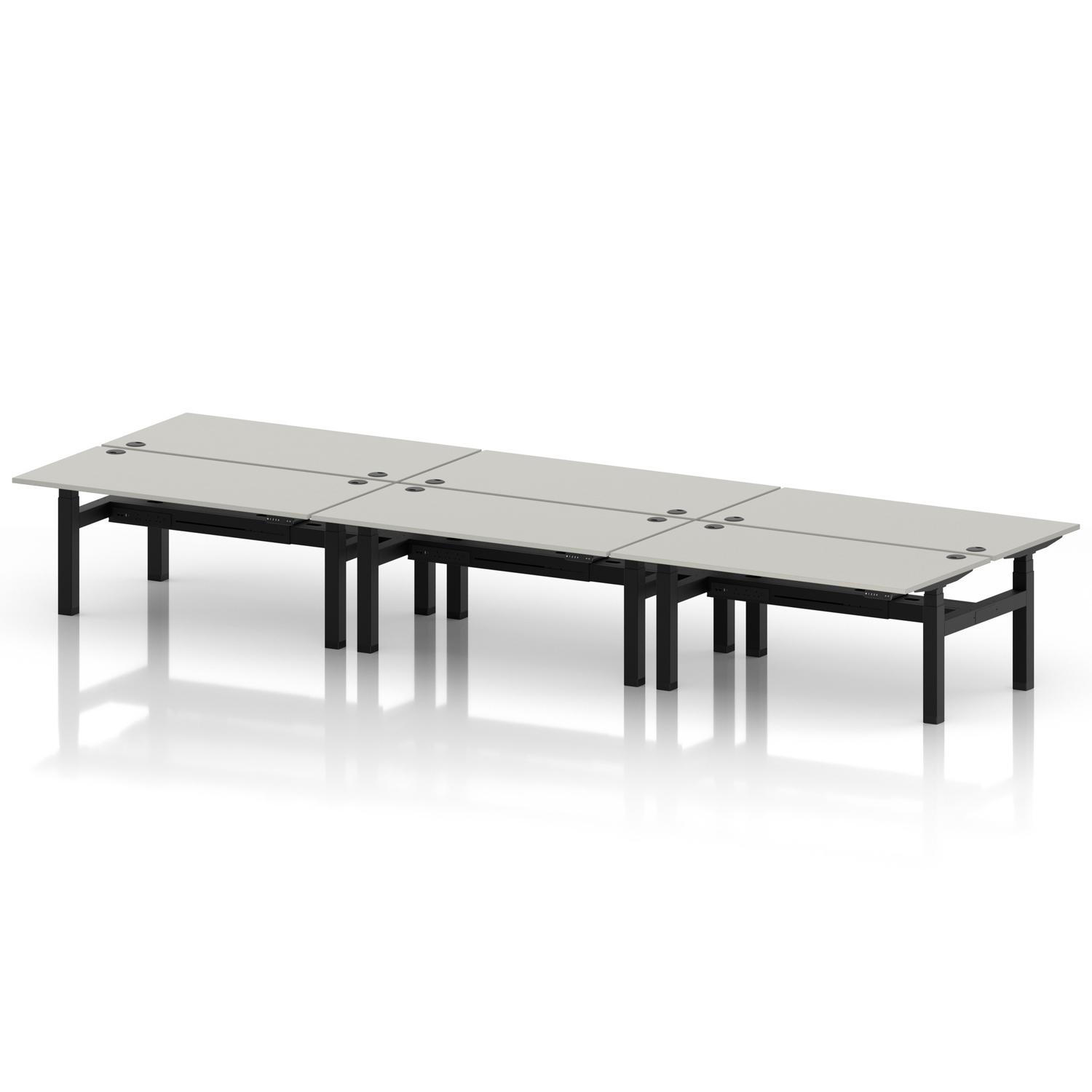 Air Back-to-Back 1600 x 800mm Height Adjustable 6 Person Office Bench Desk Dove Grey Top with Cable Ports Black Frame Air Back-to-Back 1600 x 800mm Height Adjustable 6 Person Office Bench Desk Dove Grey Top with Cable Ports Black Frame