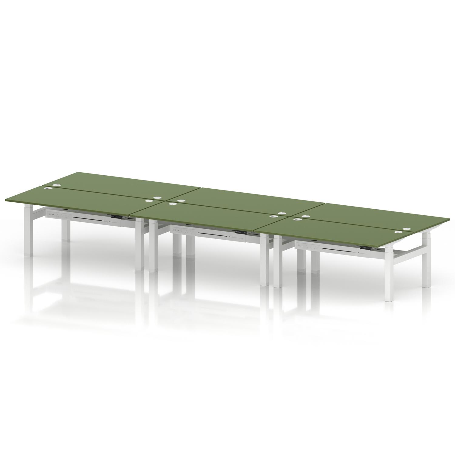 Air Back-to-Back 1600 x 800mm Height Adjustable 6 Person Office Bench Desk Moss Green Top with Cable Ports White Frame Air Back-to-Back 1600 x 800mm Height Adjustable 6 Person Office Bench Desk Moss Green Top with Cable Ports White Frame