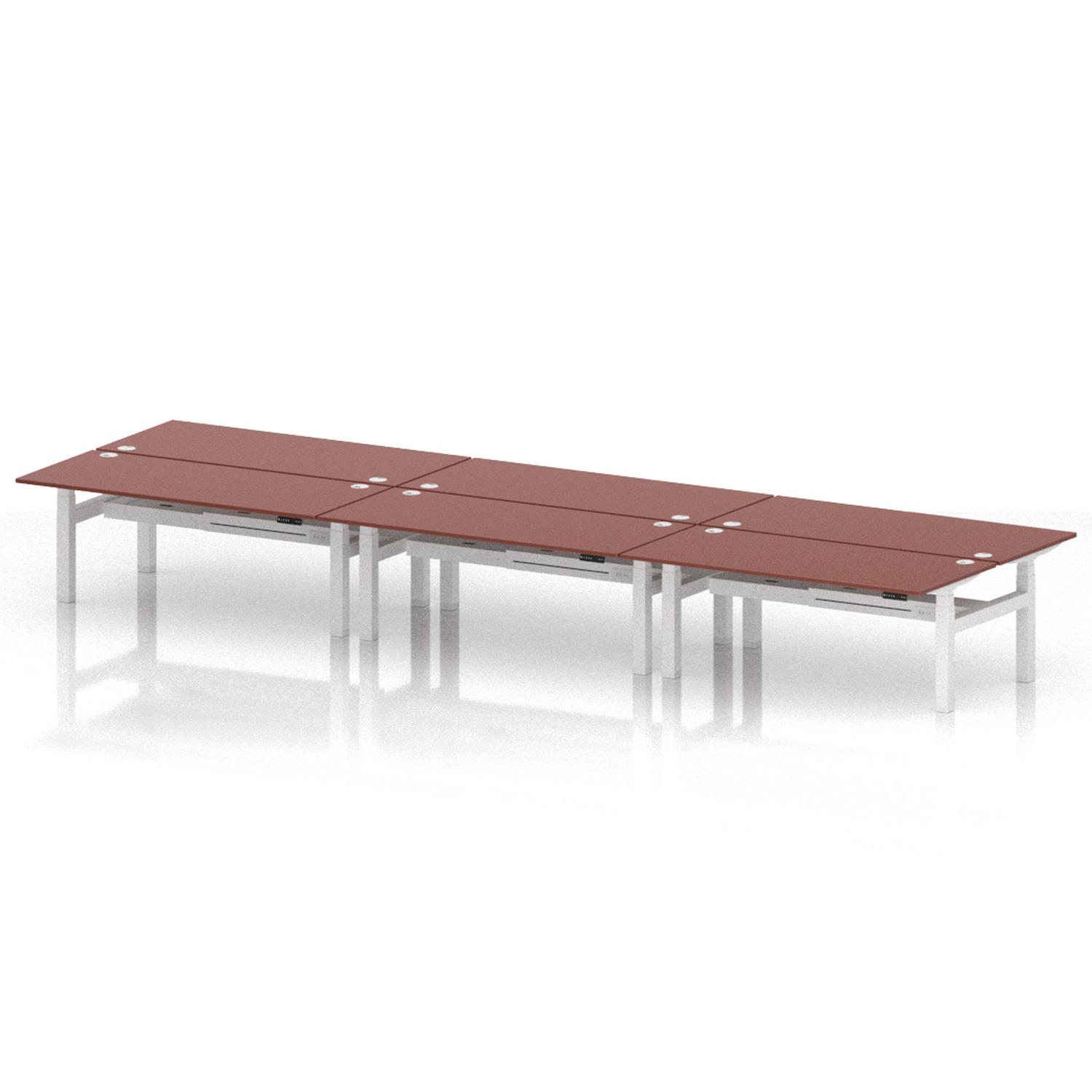 Air Back-to-Back 1800 x 800mm Height Adjustable 6 Person Office Bench Desk Brick Red Top with Cable Ports White Frame Air Back-to-Back 1800 x 800mm Height Adjustable 6 Person Office Bench Desk Brick Red Top with Cable Ports White Frame