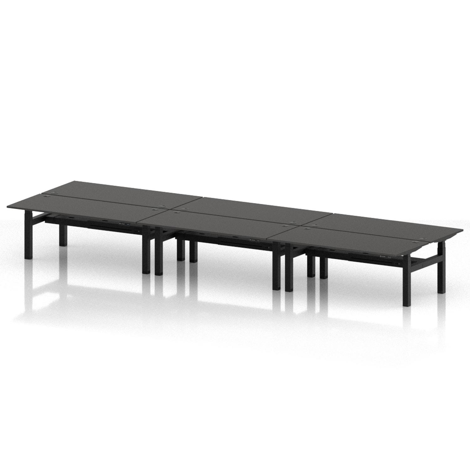 Air Back-to-Back 1800 x 800mm Height Adjustable 6 Person Office Bench Desk Carbon Grey Top with Cable Ports Black Frame Air Back-to-Back 1800 x 800mm Height Adjustable 6 Person Office Bench Desk Carbon Grey Top with Cable Ports Black Frame