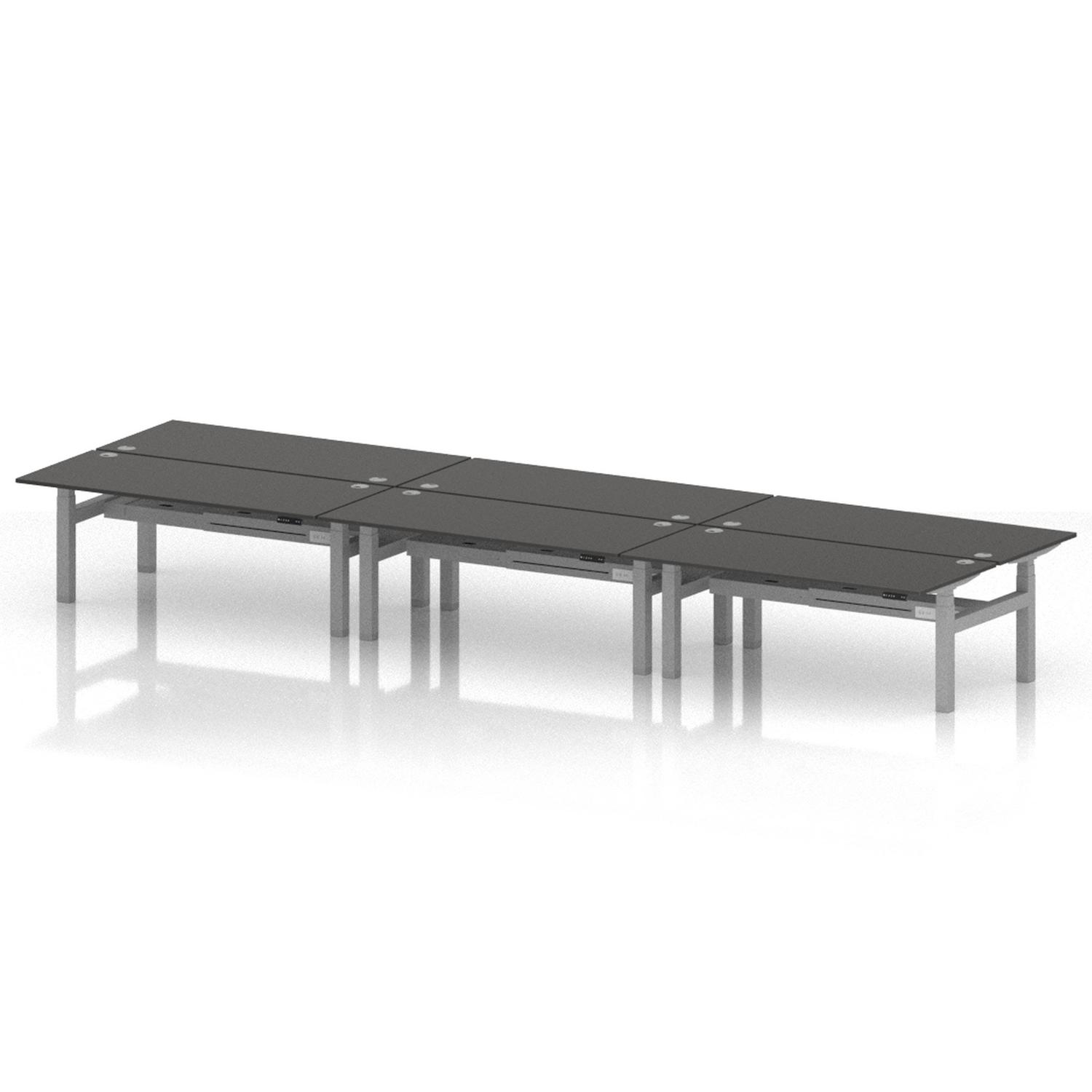 Air Back-to-Back 1800 x 800mm Height Adjustable 6 Person Office Bench Desk Carbon Grey Top with Cable Ports Silver Frame Air Back-to-Back 1800 x 800mm Height Adjustable 6 Person Office Bench Desk Carbon Grey Top with Cable Ports Silver Frame