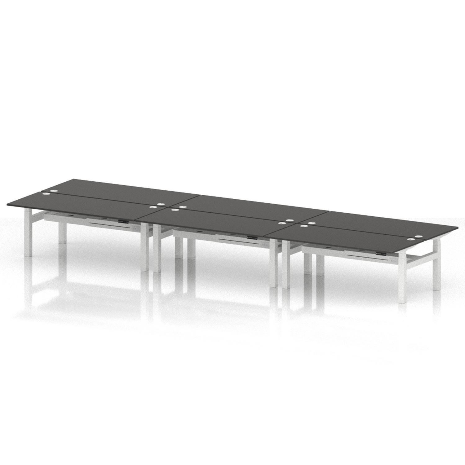 Air Back-to-Back 1800 x 800mm Height Adjustable 6 Person Office Bench Desk Carbon Grey Top with Cable Ports White Frame Air Back-to-Back 1800 x 800mm Height Adjustable 6 Person Office Bench Desk Carbon Grey Top with Cable Ports White Frame