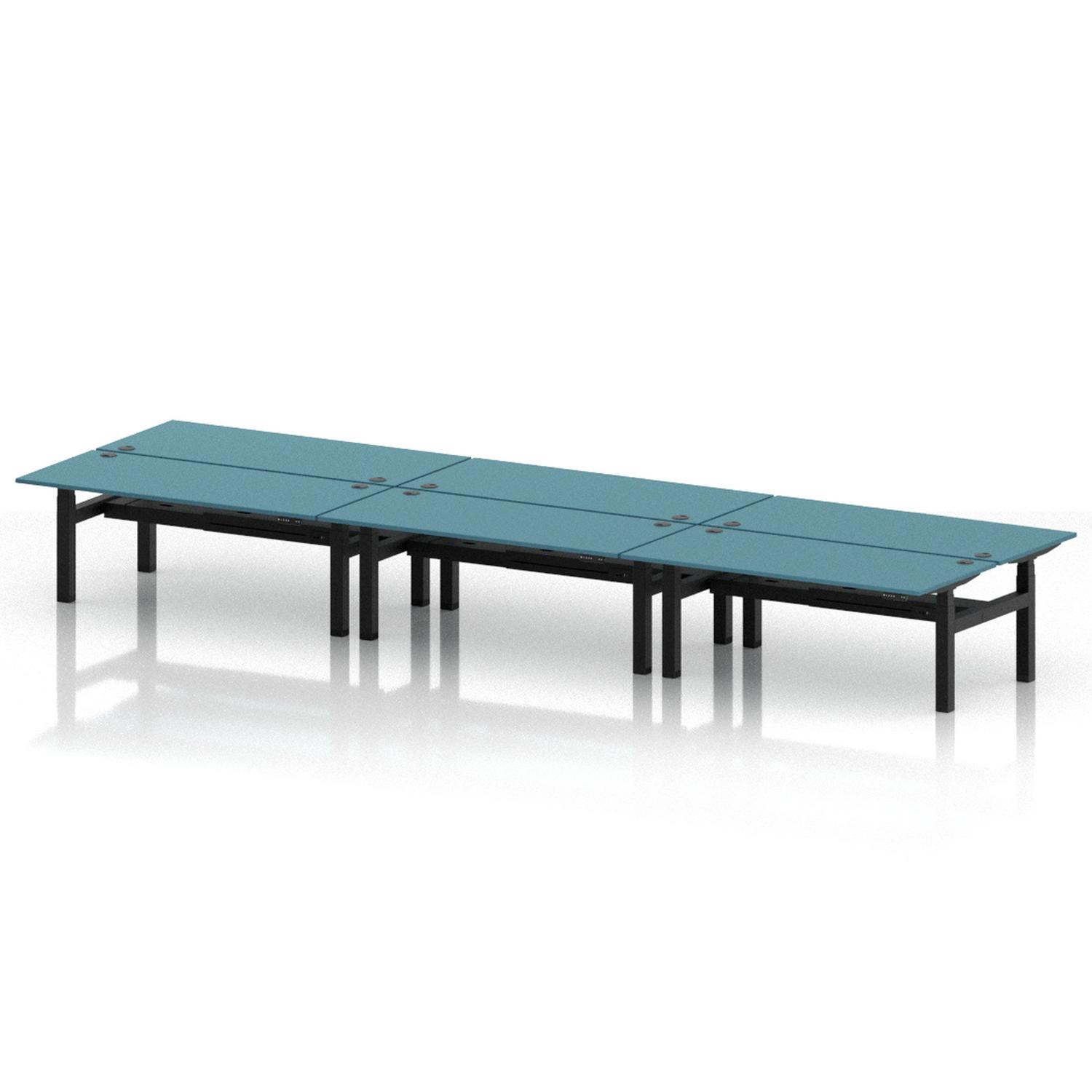 Air Back-to-Back 1800 x 800mm Height Adjustable 6 Person Office Bench Desk Dark Teal Top with Cable Ports Black Frame Air Back-to-Back 1800 x 800mm Height Adjustable 6 Person Office Bench Desk Dark Teal Top with Cable Ports Black Frame