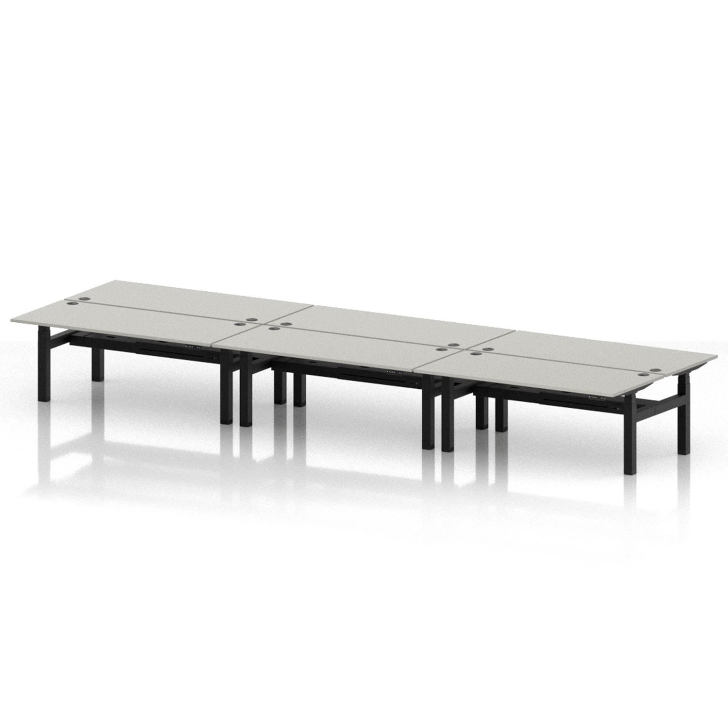 Air Back-to-Back 1800 x 800mm Height Adjustable 6 Person Office Bench Desk Dove Grey Top with Cable Ports Black Frame Air Back-to-Back 1800 x 800mm Height Adjustable 6 Person Office Bench Desk Dove Grey Top with Cable Ports Black Frame