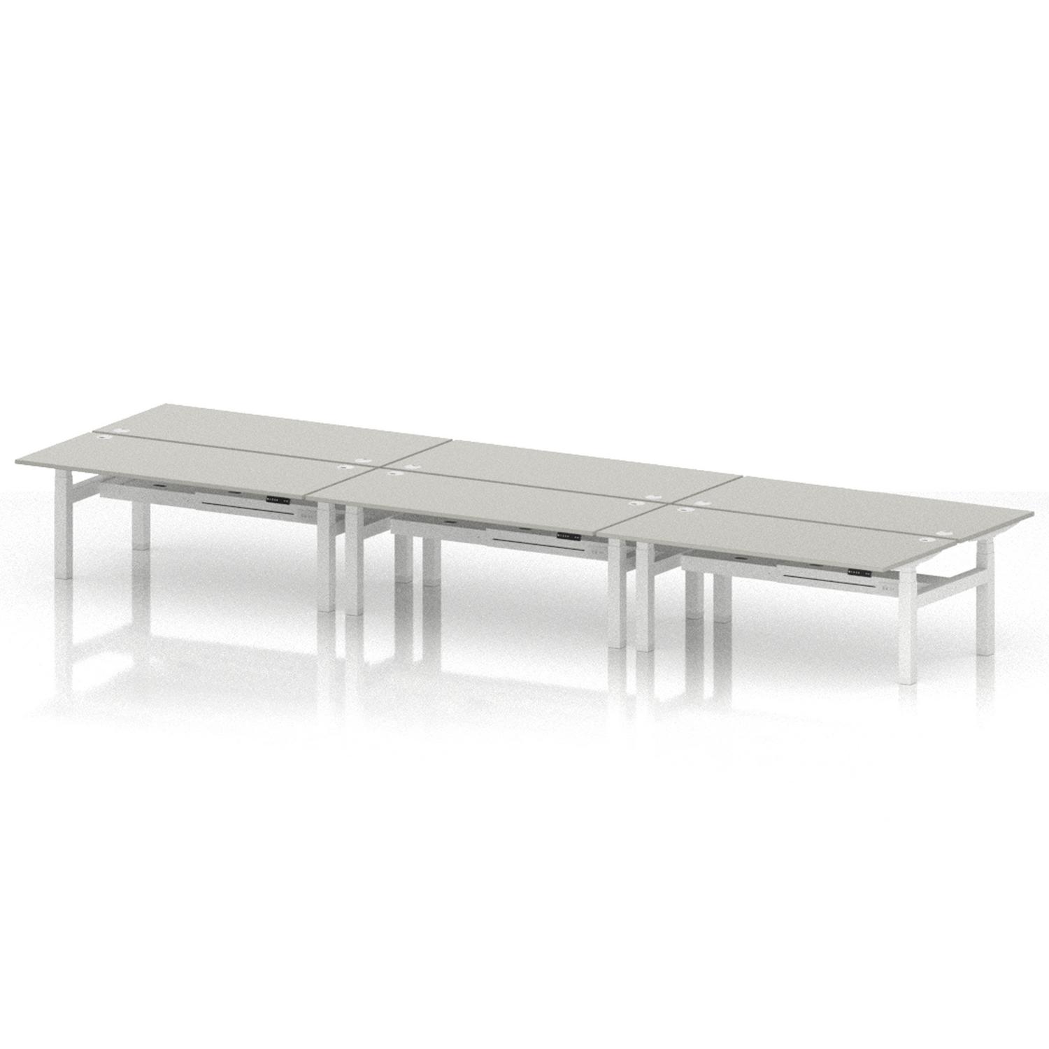 Air Back-to-Back 1800 x 800mm Height Adjustable 6 Person Office Bench Desk Dove Grey Top with Cable Ports White Frame