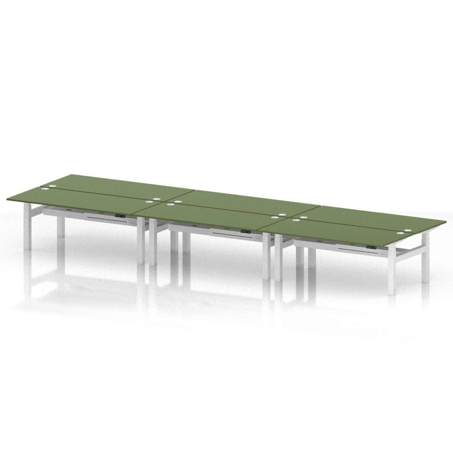 Air Back-to-Back 1800 x 800mm Height Adjustable 6 Person Office Bench Desk Moss Green Top with Cable Ports White Frame Air Back-to-Back 1800 x 800mm Height Adjustable 6 Person Office Bench Desk Moss Green Top with Cable Ports White Frame