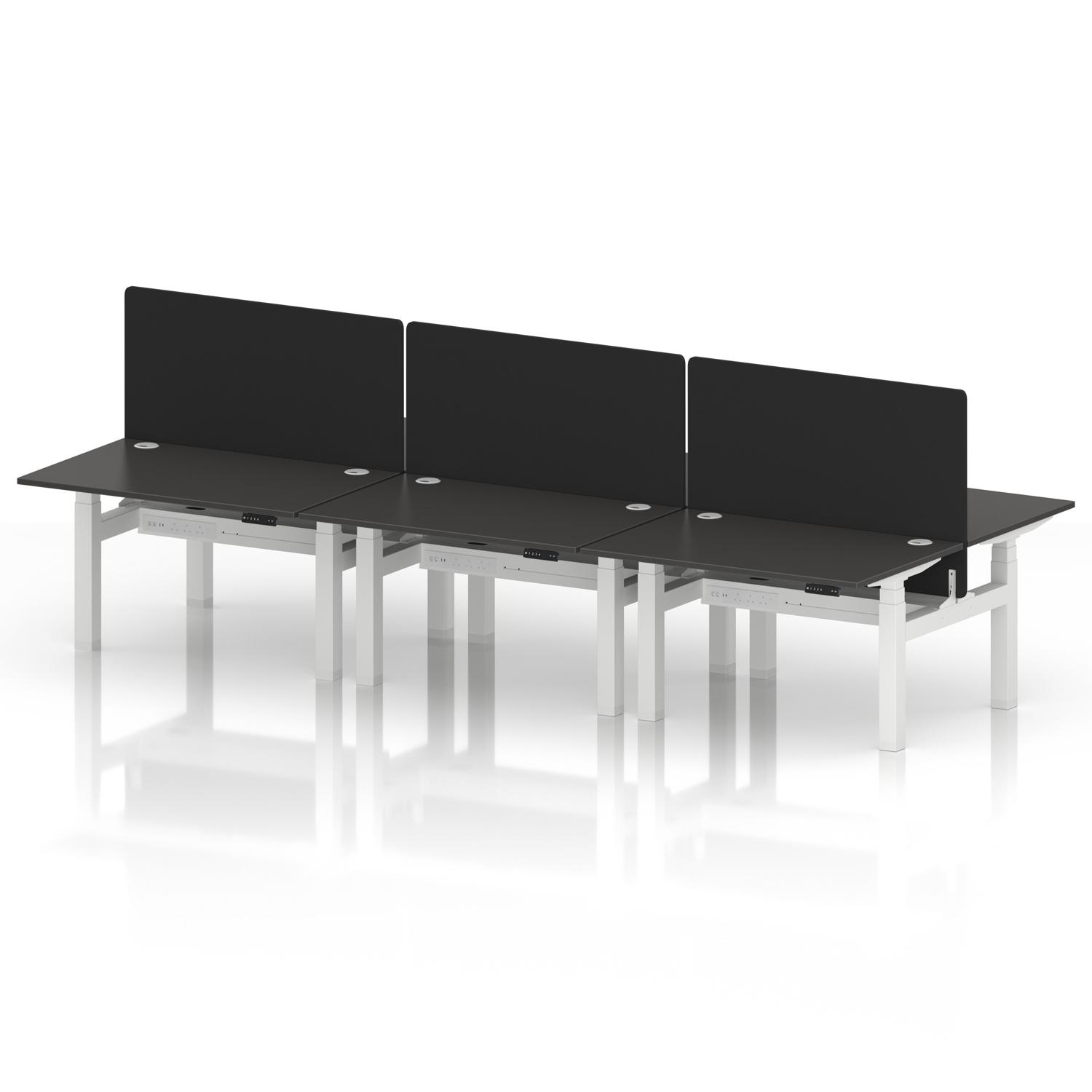 Air Back-to-Back 1200 x 800mm Height Adjustable 6 Person Office Bench Desk Carbon Grey Top with Cable Ports White Frame with Black Straight Screen
