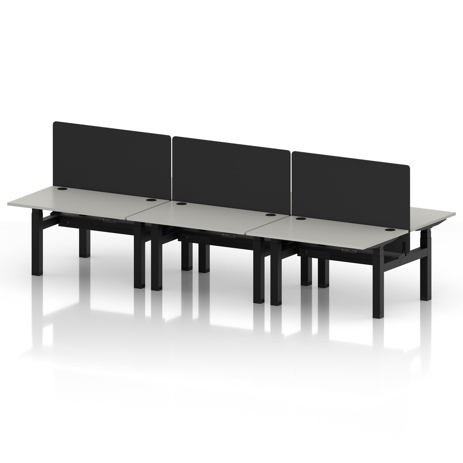 Air Back-to-Back 1200 x 800mm Height Adjustable 6 Person Office Bench Desk Dove Grey Top with Cable Ports Black Frame with Black Straight Screen