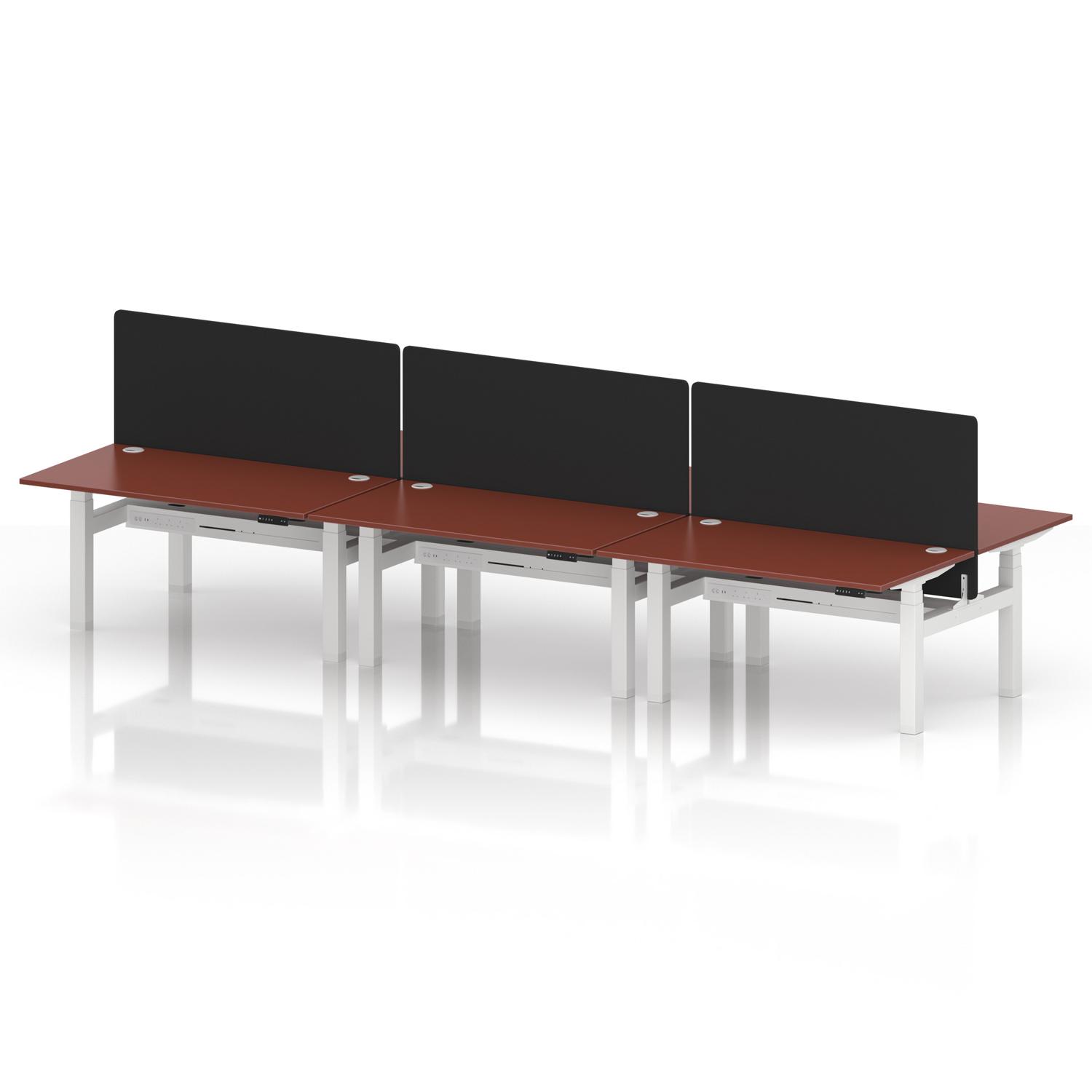 Air Back-to-Back 1400 x 800mm Height Adjustable 6 Person Office Bench Desk Brick Red Top with Cable Ports White Frame with Black Straight Screen Air Back-to-Back 1400 x 800mm Height Adjustable 6 Person Office Bench Desk Brick Red Top with Cable Ports White Frame with Black Straight Screen