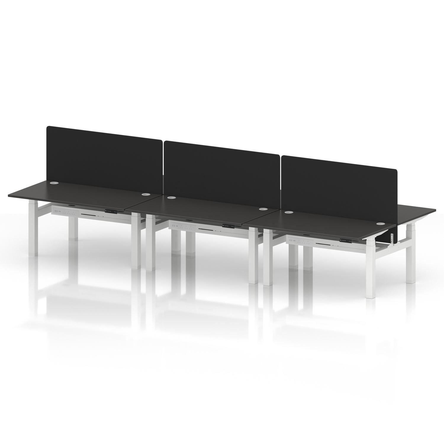 Air Back-to-Back 1400 x 800mm Height Adjustable 6 Person Office Bench Desk Carbon Grey Top with Cable Ports White Frame with Black Straight Screen Air Back-to-Back 1400 x 800mm Height Adjustable 6 Person Office Bench Desk Carbon Grey Top with Cable Ports White Frame with Black Straight Screen