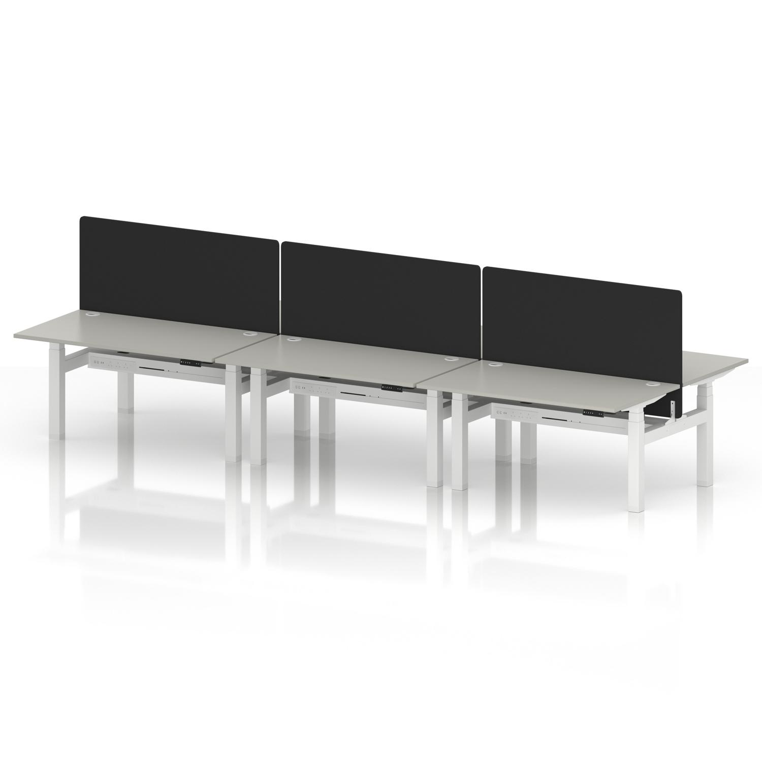 Air Back-to-Back 1400 x 800mm Height Adjustable 6 Person Office Bench Desk Dove Grey Top with Cable Ports White Frame with Black Straight Screen