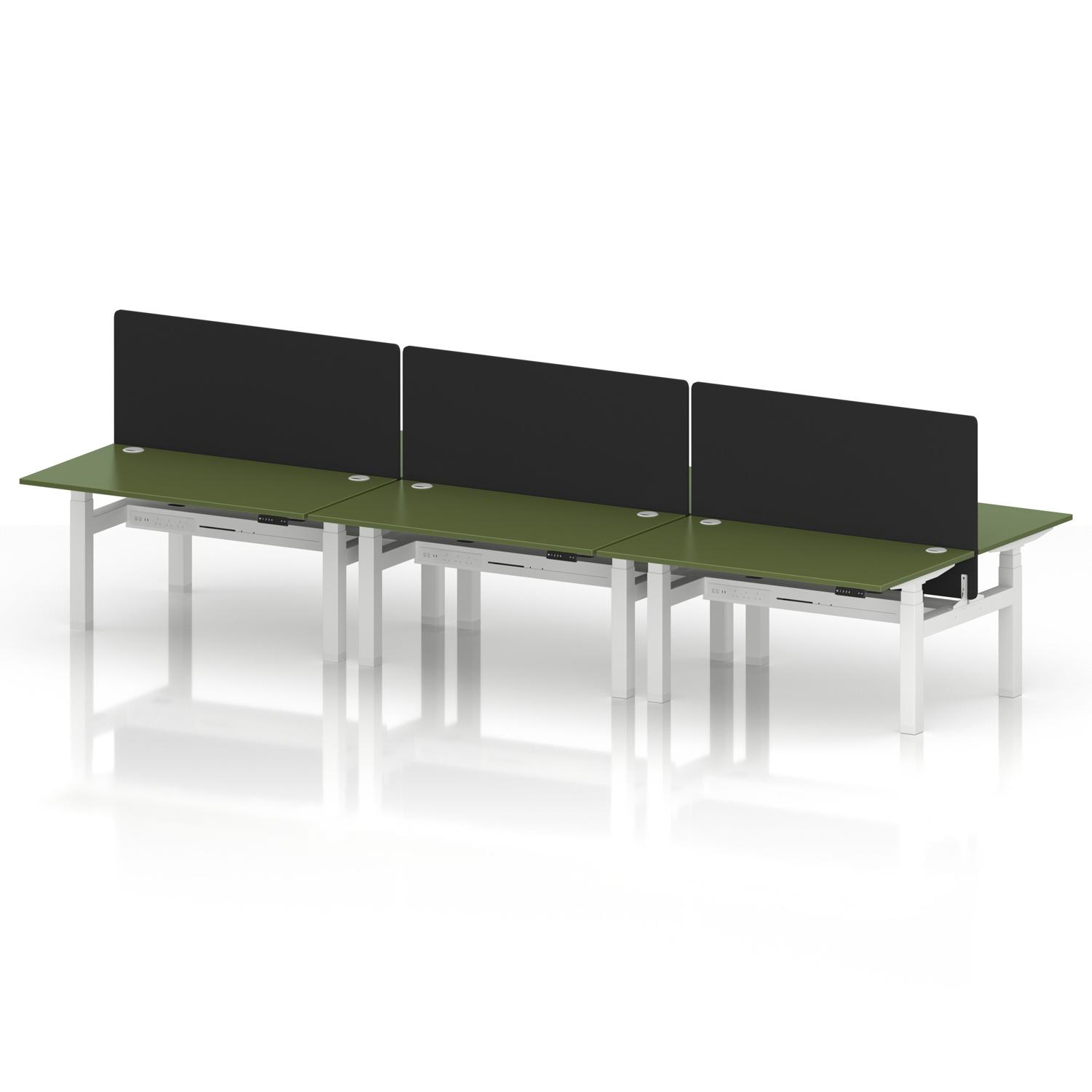 Air Back-to-Back 1400 x 800mm Height Adjustable 6 Person Office Bench Desk Moss Green Top with Cable Ports White Frame with Black Straight Screen