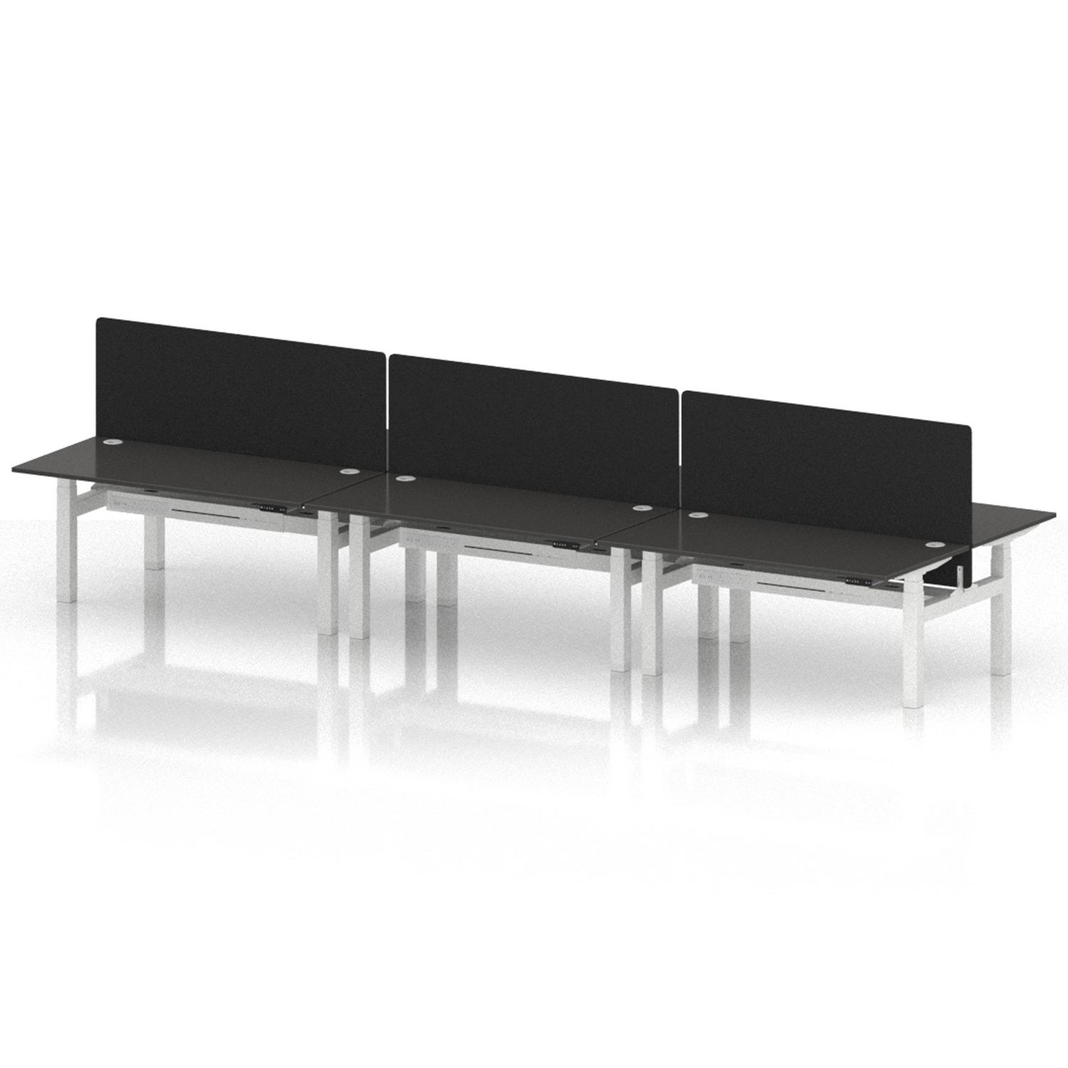 Air Back-to-Back 1600 x 800mm Height Adjustable 6 Person Office Bench Desk Carbon Grey Top with Cable Ports White Frame with Black Straight Screen Air Back-to-Back 1600 x 800mm Height Adjustable 6 Person Office Bench Desk Carbon Grey Top with Cable Ports White Frame with Black Straight Screen