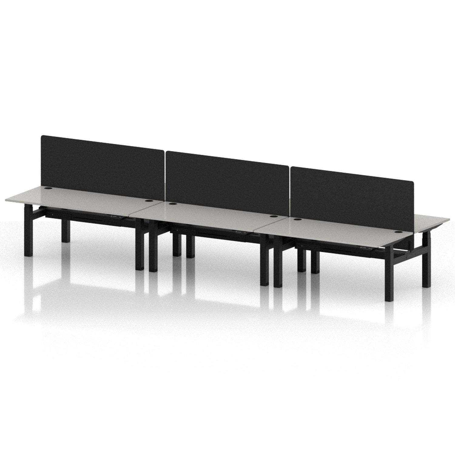 Air Back-to-Back 1600 x 800mm Height Adjustable 6 Person Office Bench Desk Dove Grey Top with Cable Ports Black Frame with Black Straight Screen Air Back-to-Back 1600 x 800mm Height Adjustable 6 Person Office Bench Desk Dove Grey Top with Cable Ports Black Frame with Black Straight Screen