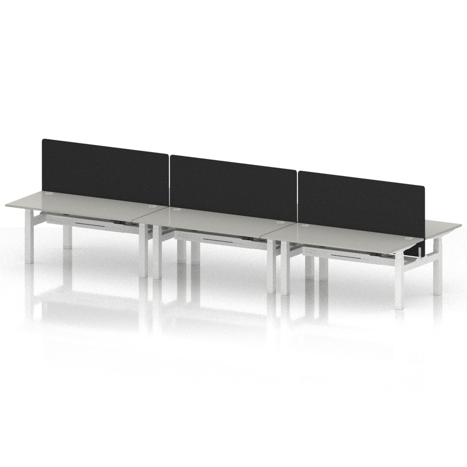 Air Back-to-Back 1600 x 800mm Height Adjustable 6 Person Office Bench Desk Dove Grey Top with Cable Ports White Frame with Black Straight Screen