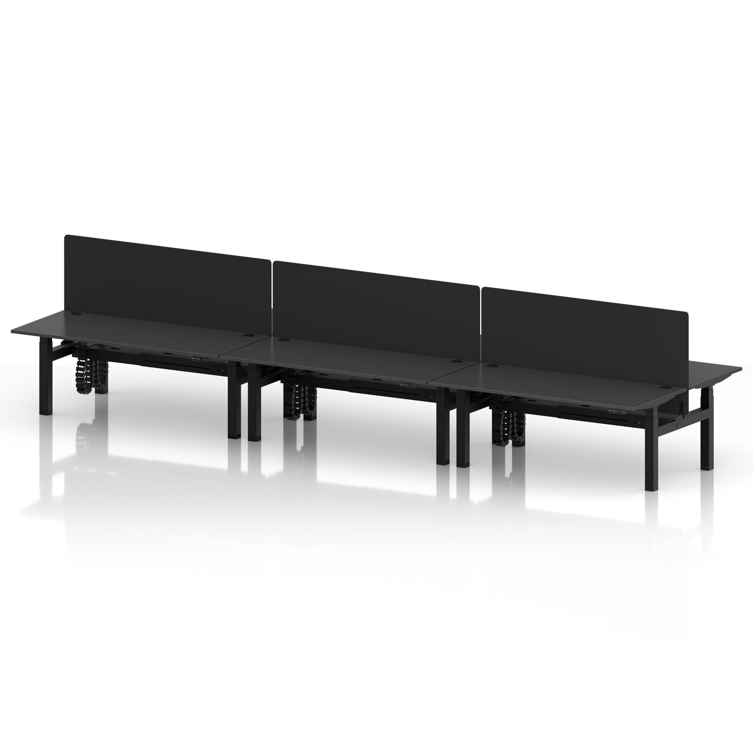 Air Back-to-Back 1800 x 800mm Height Adjustable 6 Person Office Bench Desk Carbon Grey Top with Cable Ports Black Frame with Black Straight Screen Air Back-to-Back 1800 x 800mm Height Adjustable 6 Person Office Bench Desk Carbon Grey Top with Cable Ports Black Frame with Black Straight Screen