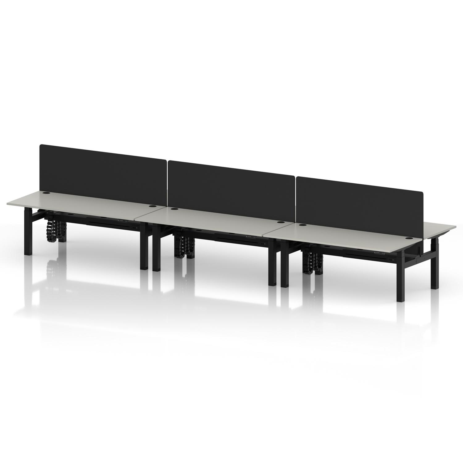 Air Back-to-Back 1800 x 800mm Height Adjustable 6 Person Office Bench Desk Dove Grey Top with Cable Ports Black Frame with Black Straight Screen Air Back-to-Back 1800 x 800mm Height Adjustable 6 Person Office Bench Desk Dove Grey Top with Cable Ports Black Frame with Black Straight Screen