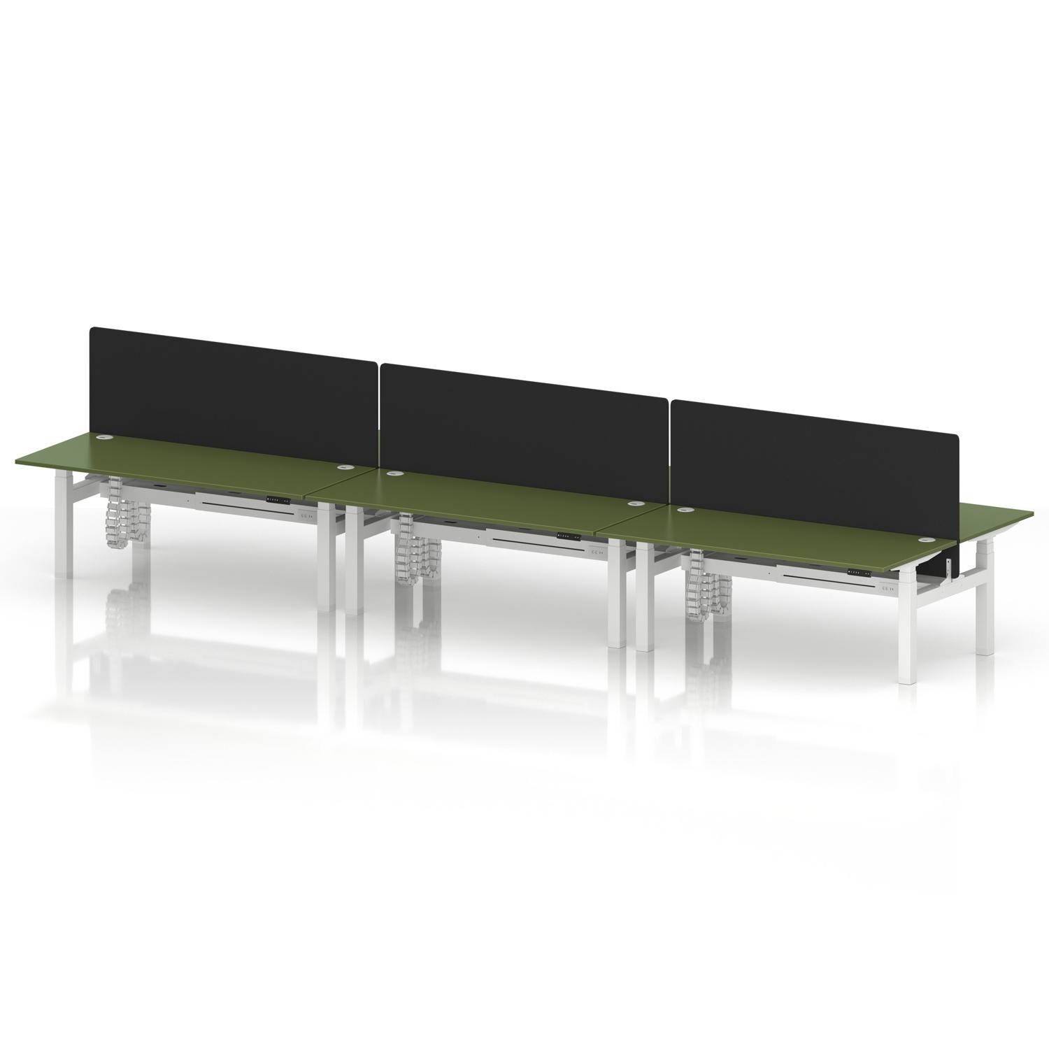 Air Back-to-Back 1800 x 800mm Height Adjustable 6 Person Office Bench Desk Moss Green Top with Cable Ports White Frame with Black Straight Screen