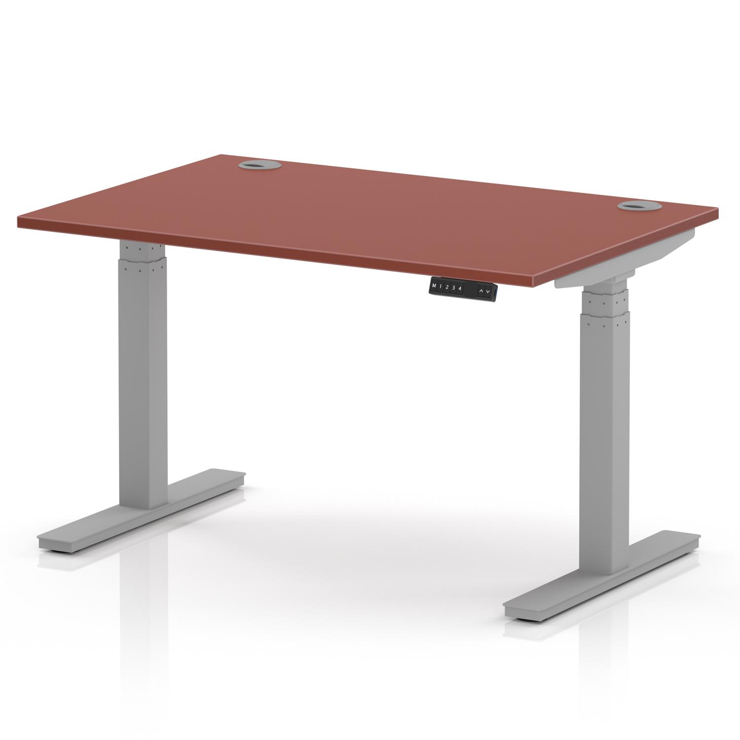 Air 1200 x 800mm Height Adjustable Office Desk Brick Red Top Cable Ports Silver Leg Air 1200 x 800mm Height Adjustable Office Desk Brick Red Top Cable Ports Silver Leg