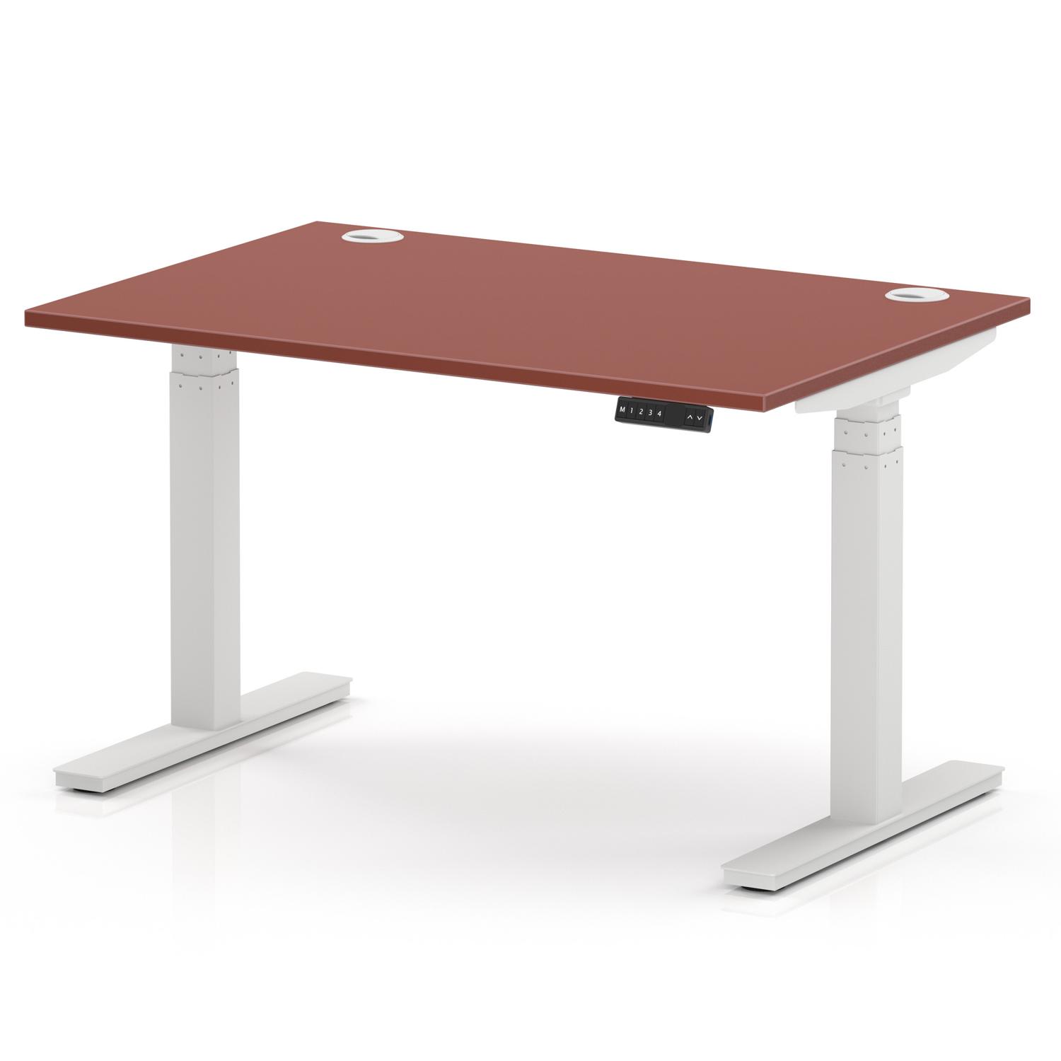 Air 1200 x 800mm Height Adjustable Office Desk Brick Red Top Cable Ports White Leg Air 1200 x 800mm Height Adjustable Office Desk Brick Red Top Cable Ports White Leg