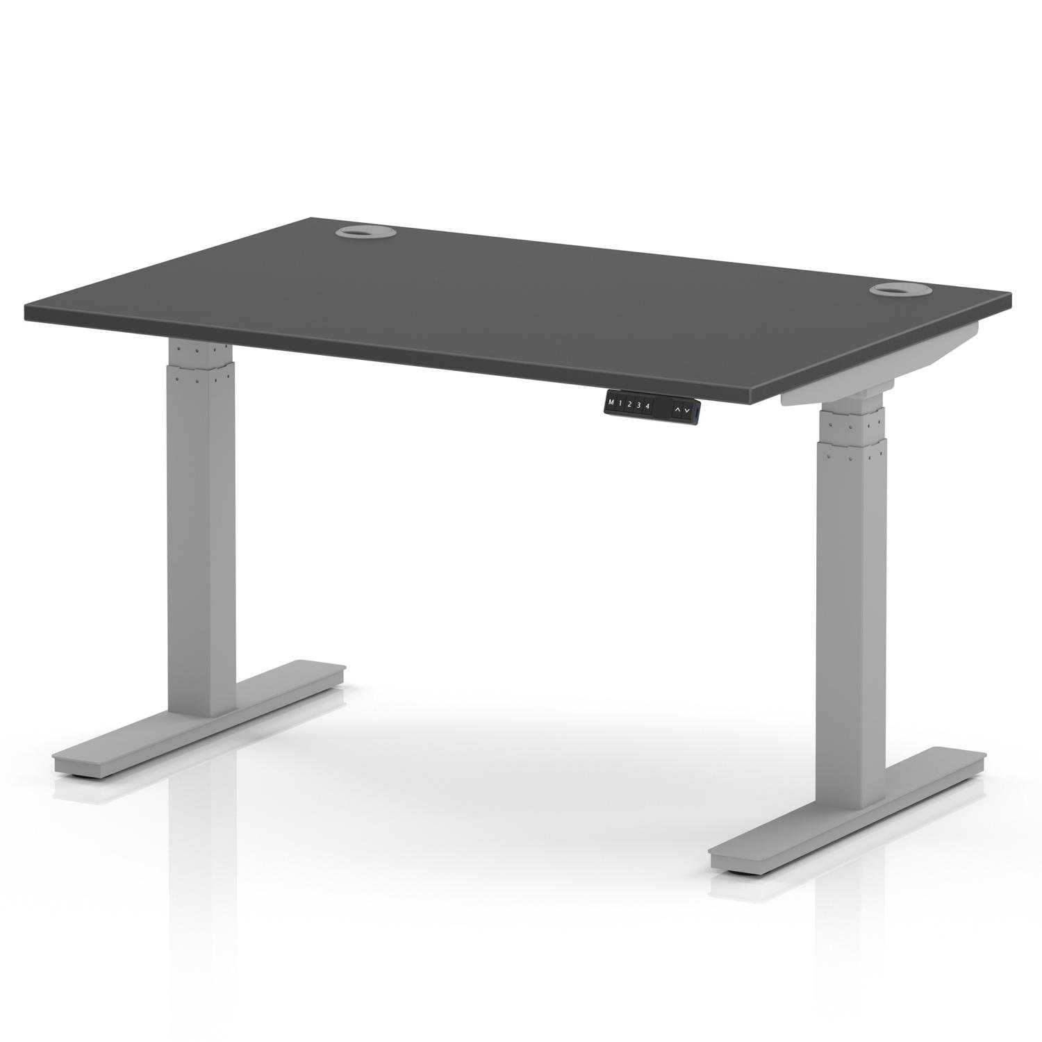 Air 1200 x 800mm Height Adjustable Office Desk Carbon Grey Top Cable Ports Silver Leg