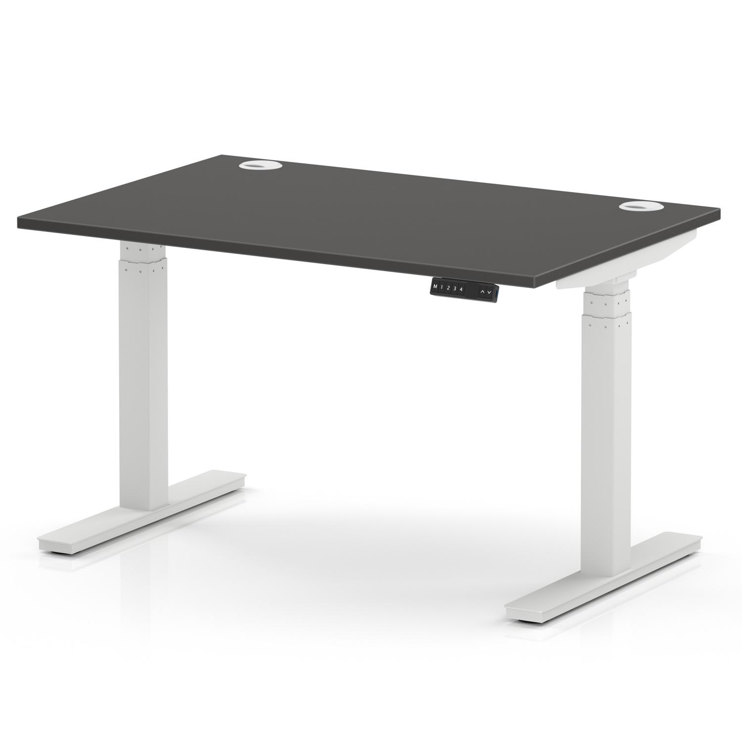 Air 1200 x 800mm Height Adjustable Office Desk Carbon Grey Top Cable Ports White Leg Air 1200 x 800mm Height Adjustable Office Desk Carbon Grey Top Cable Ports White Leg