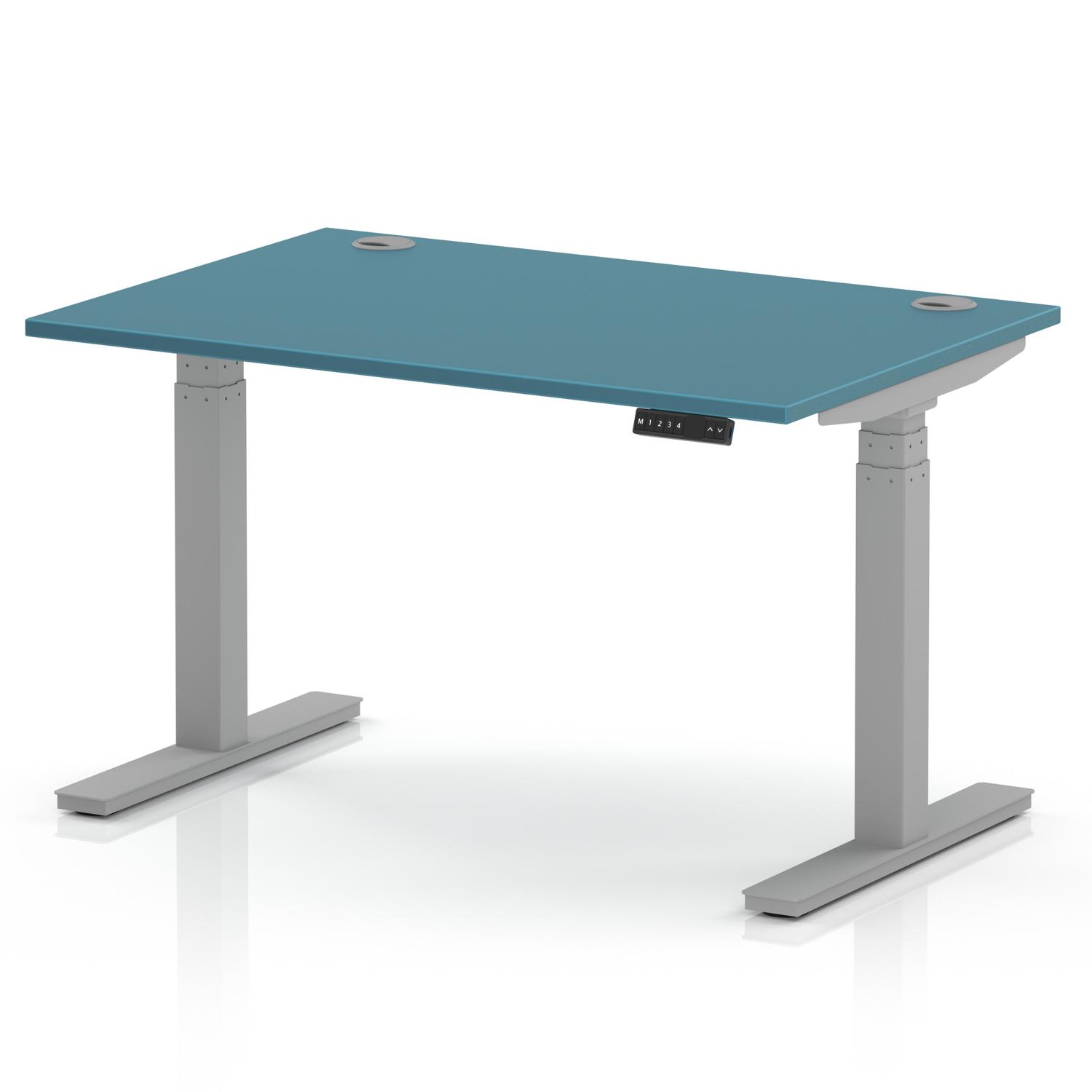 Air 1200 x 800mm Height Adjustable Office Desk Dark Teal Top Cable Ports Silver Leg Air 1200 x 800mm Height Adjustable Office Desk Dark Teal Top Cable Ports Silver Leg