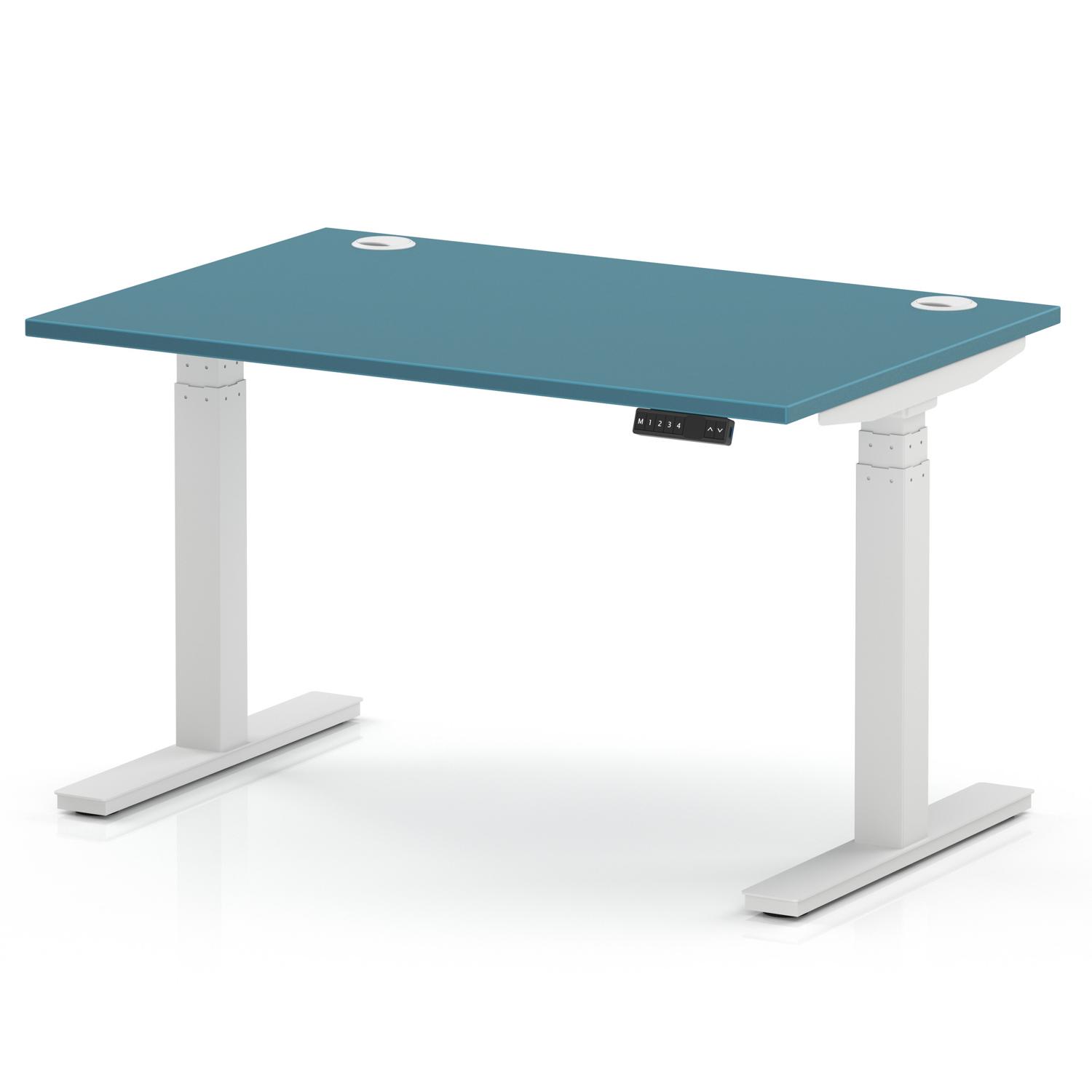Air 1200 x 800mm Height Adjustable Office Desk Dark Teal Top Cable Ports White Leg