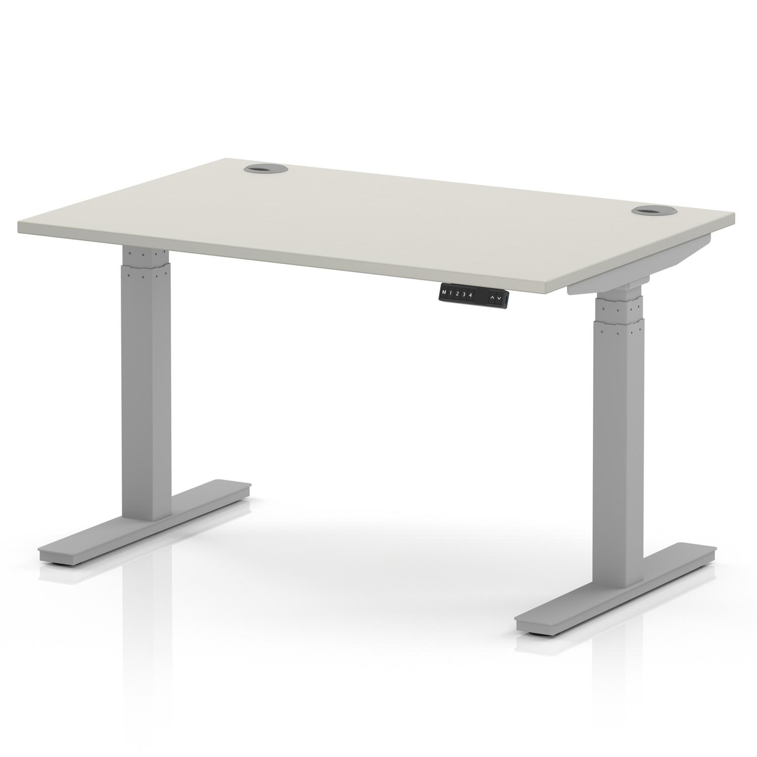 Air 1200 x 800mm Height Adjustable Office Desk Dove Grey Top Cable Ports Silver Leg Air 1200 x 800mm Height Adjustable Office Desk Dove Grey Top Cable Ports Silver Leg