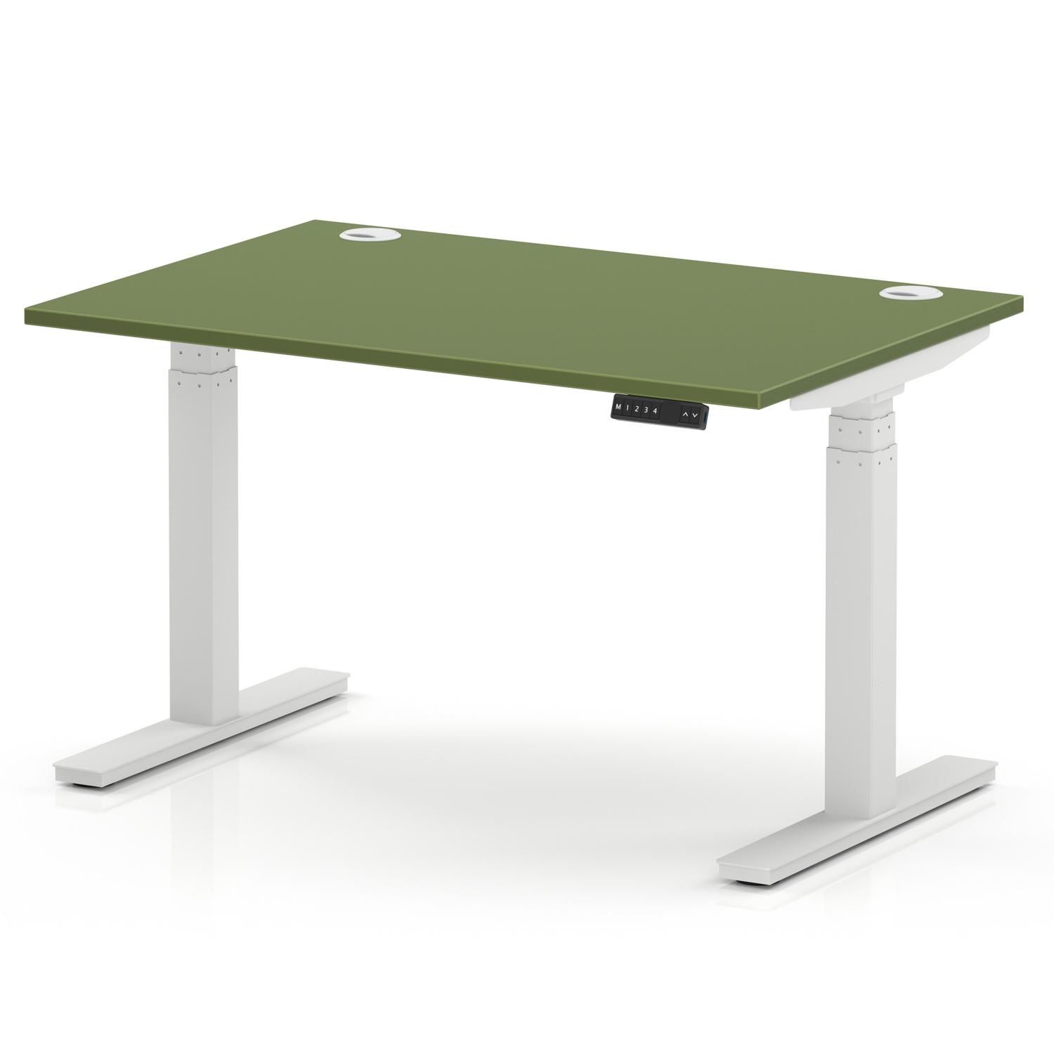 Air 1200 x 800mm Height Adjustable Office Desk Moss Green Top Cable Ports White Leg Air 1200 x 800mm Height Adjustable Office Desk Moss Green Top Cable Ports White Leg