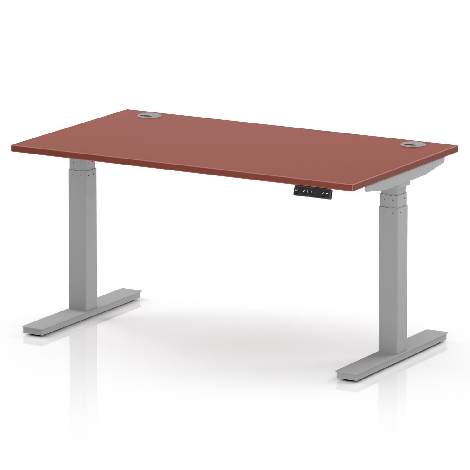Air 1400 x 800mm Height Adjustable Office Desk Brick Red Top Cable Ports Silver Leg Air 1400 x 800mm Height Adjustable Office Desk Brick Red Top Cable Ports Silver Leg