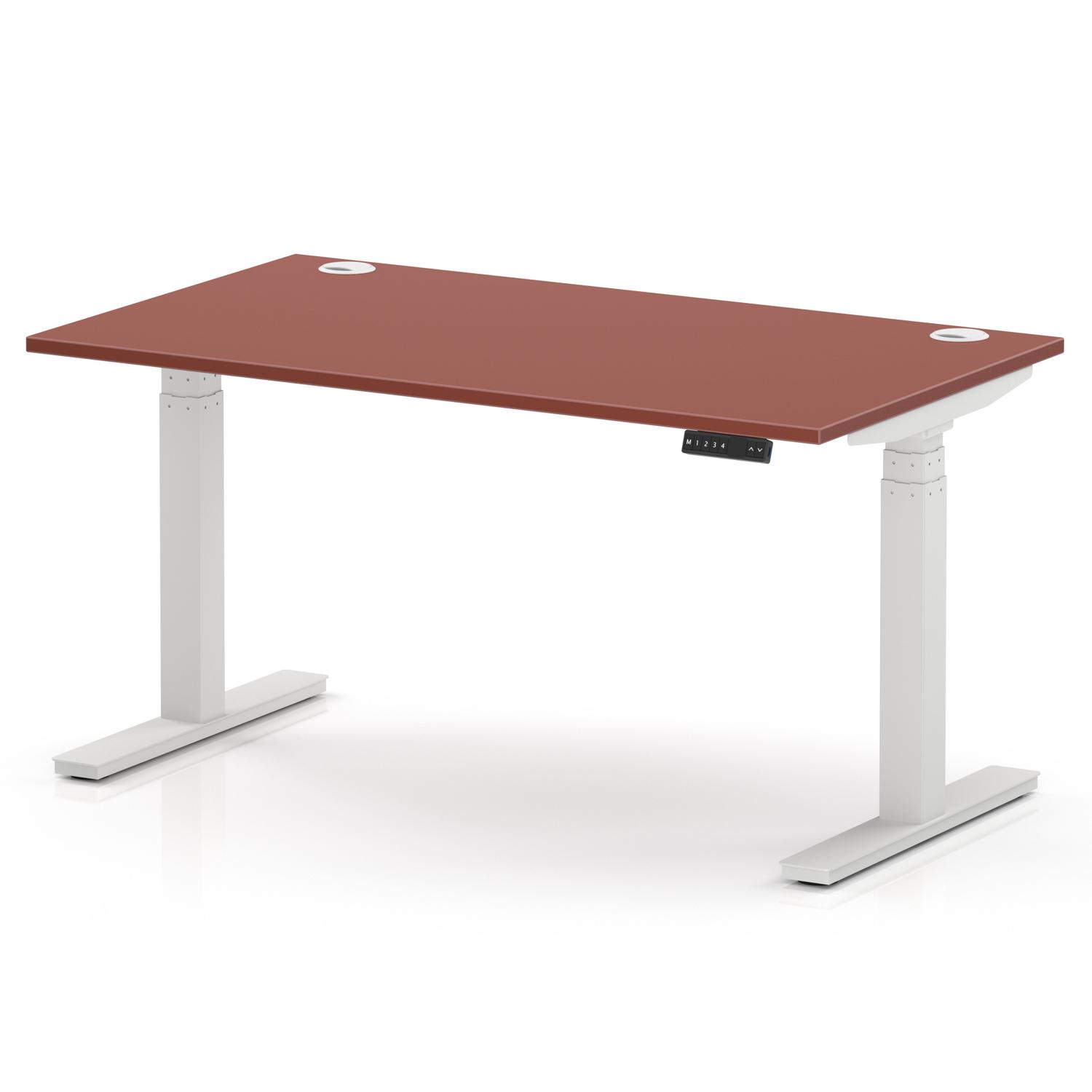 Air 1400 x 800mm Height Adjustable Office Desk Brick Red Top Cable Ports White Leg