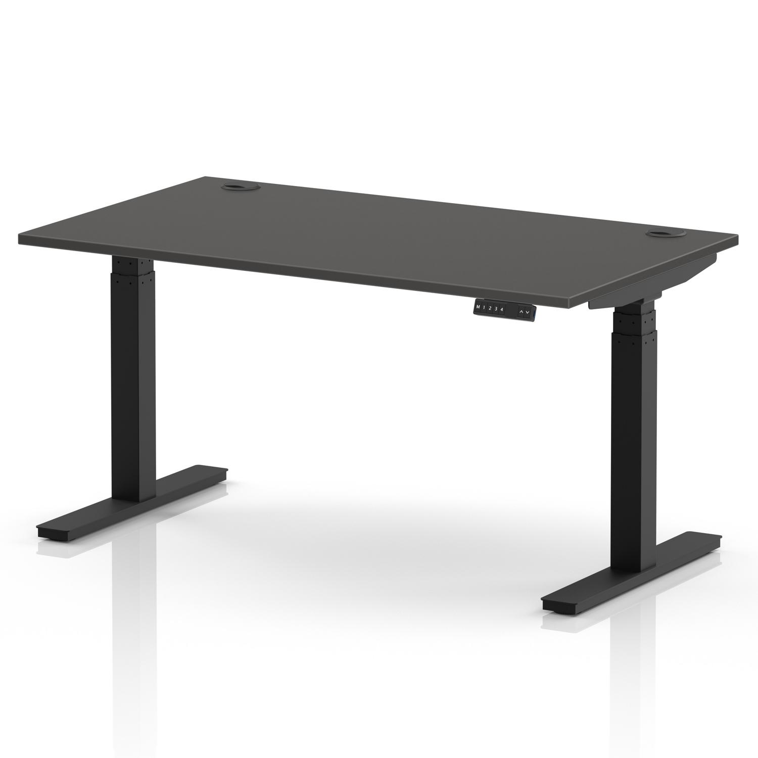 Air 1400 x 800mm Height Adjustable Office Desk Carbon Grey Top Cable Ports Black Leg Air 1400 x 800mm Height Adjustable Office Desk Carbon Grey Top Cable Ports Black Leg
