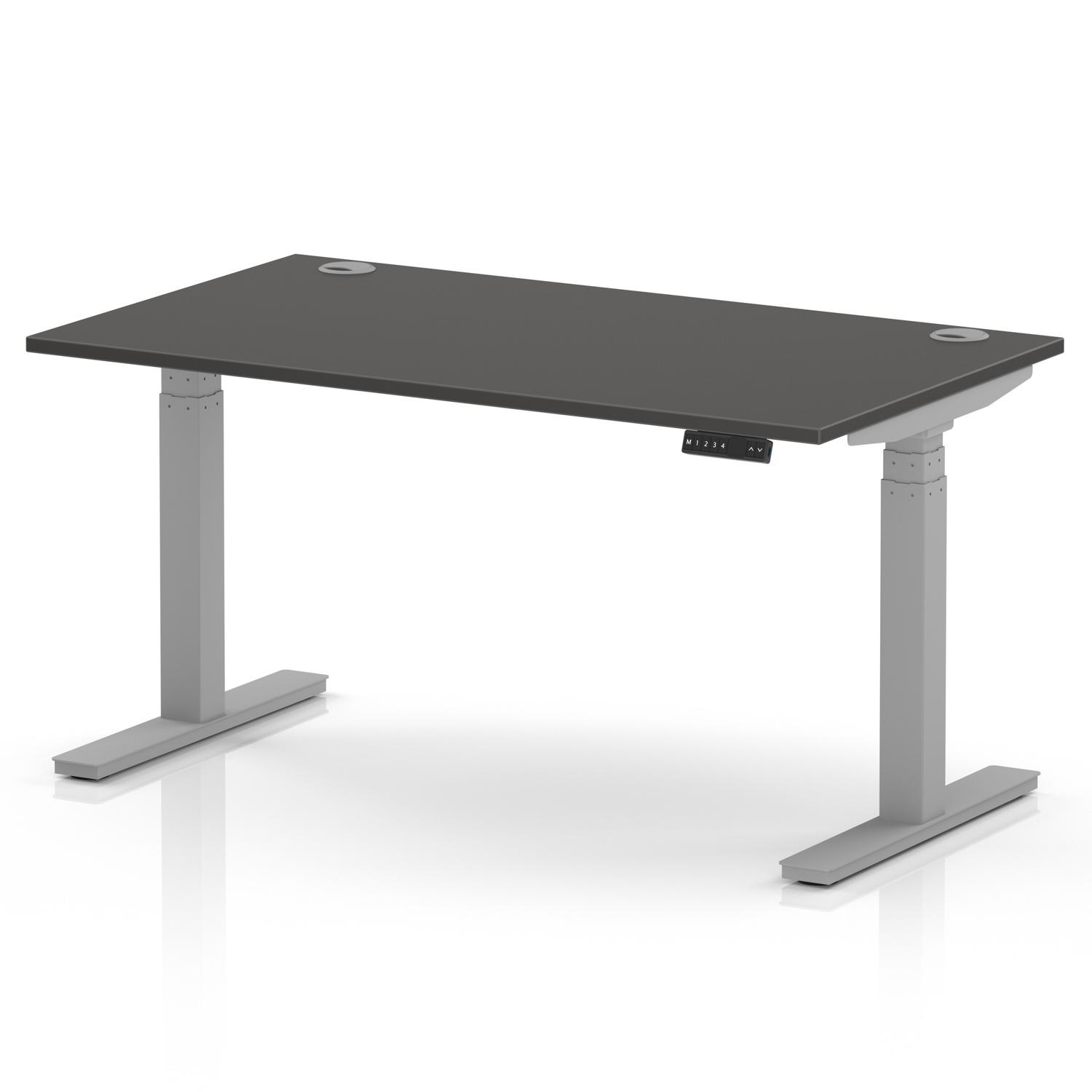 Air 1400 x 800mm Height Adjustable Office Desk Carbon Grey Top Cable Ports Silver Leg Air 1400 x 800mm Height Adjustable Office Desk Carbon Grey Top Cable Ports Silver Leg