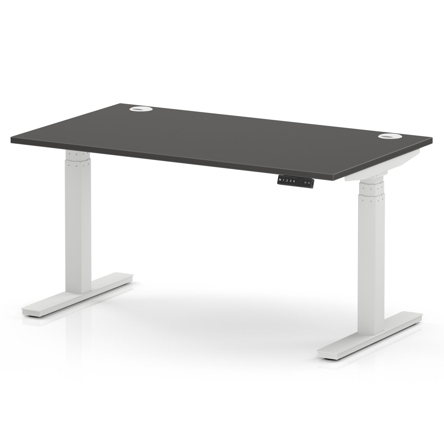 Air 1400 x 800mm Height Adjustable Office Desk Carbon Grey Top Cable Ports White Leg