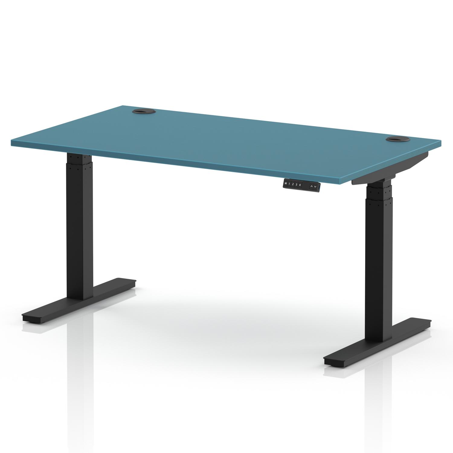 Air 1400 x 800mm Height Adjustable Office Desk Dark Teal Top Cable Ports Black Leg Air 1400 x 800mm Height Adjustable Office Desk Dark Teal Top Cable Ports Black Leg