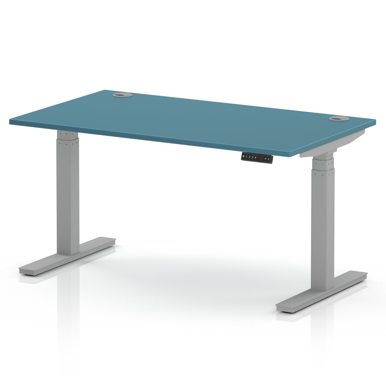 Air 1400 x 800mm Height Adjustable Office Desk Dark Teal Top Cable Ports Silver Leg Air 1400 x 800mm Height Adjustable Office Desk Dark Teal Top Cable Ports Silver Leg