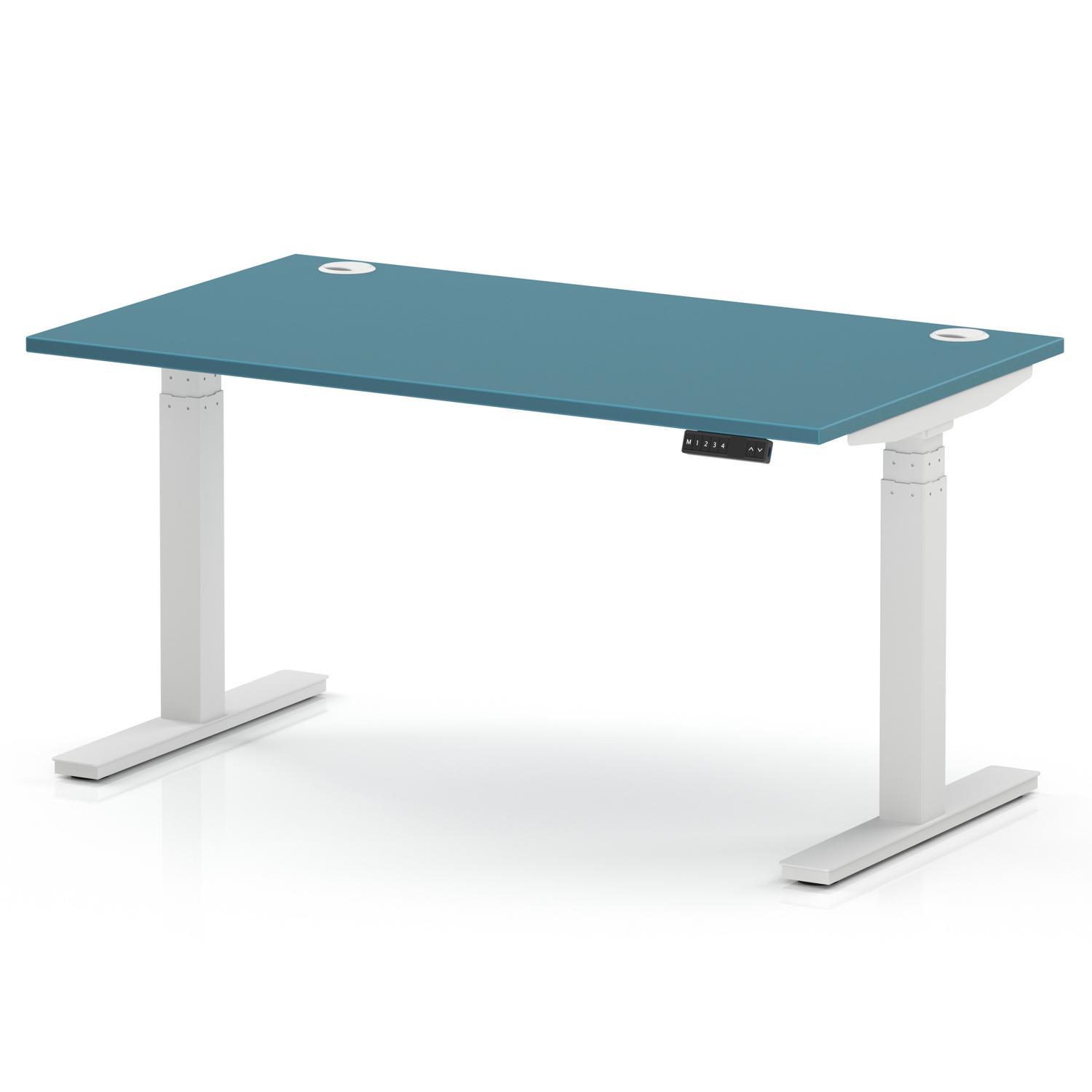 Air 1400 x 800mm Height Adjustable Office Desk Dark Teal Top Cable Ports White Leg Air 1400 x 800mm Height Adjustable Office Desk Dark Teal Top Cable Ports White Leg