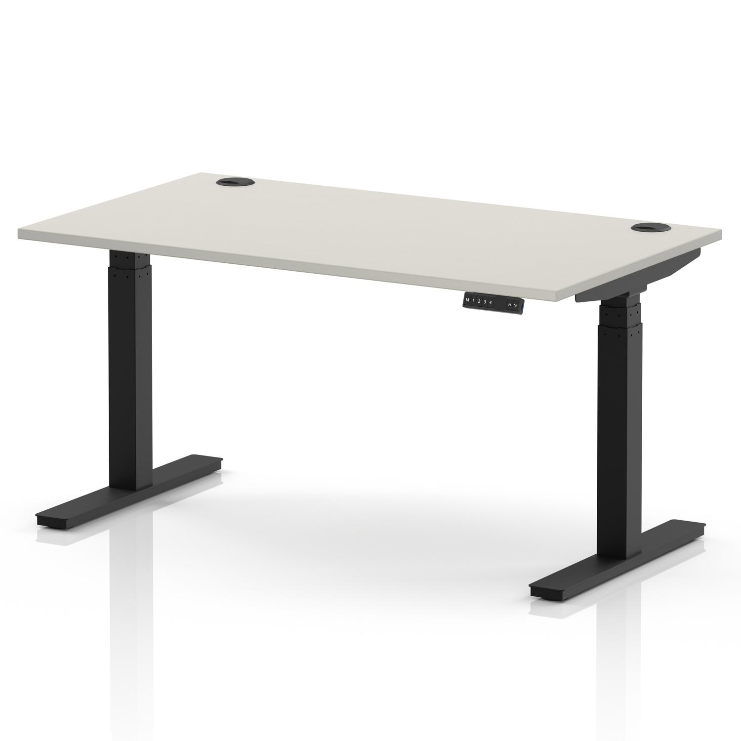 Air 1400 x 800mm Height Adjustable Office Desk Dove Grey Top Cable Ports Black Leg Air 1400 x 800mm Height Adjustable Office Desk Dove Grey Top Cable Ports Black Leg
