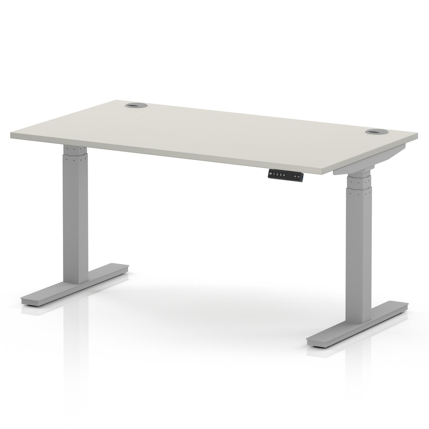 Air 1400 x 800mm Height Adjustable Office Desk Dove Grey Top Cable Ports Silver Leg Air 1400 x 800mm Height Adjustable Office Desk Dove Grey Top Cable Ports Silver Leg