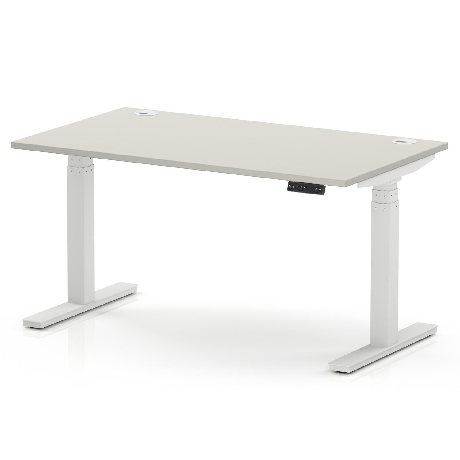 Air 1400 x 800mm Height Adjustable Office Desk Dove Grey Top Cable Ports White Leg Air 1400 x 800mm Height Adjustable Office Desk Dove Grey Top Cable Ports White Leg