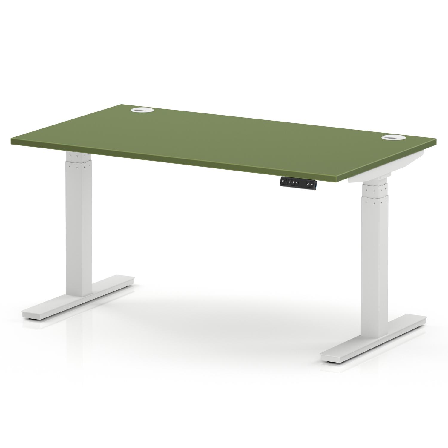 Air 1400 x 800mm Height Adjustable Office Desk Moss Green Top Cable Ports White Leg Air 1400 x 800mm Height Adjustable Office Desk Moss Green Top Cable Ports White Leg