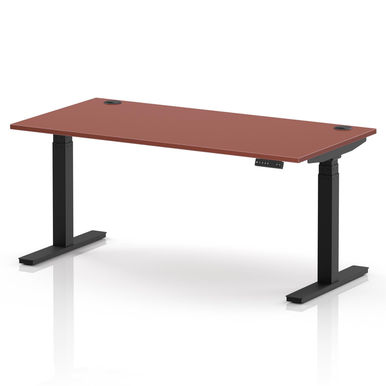 Air 1600 x 800mm Height Adjustable Office Desk Brick Red Top Cable Ports Black Leg