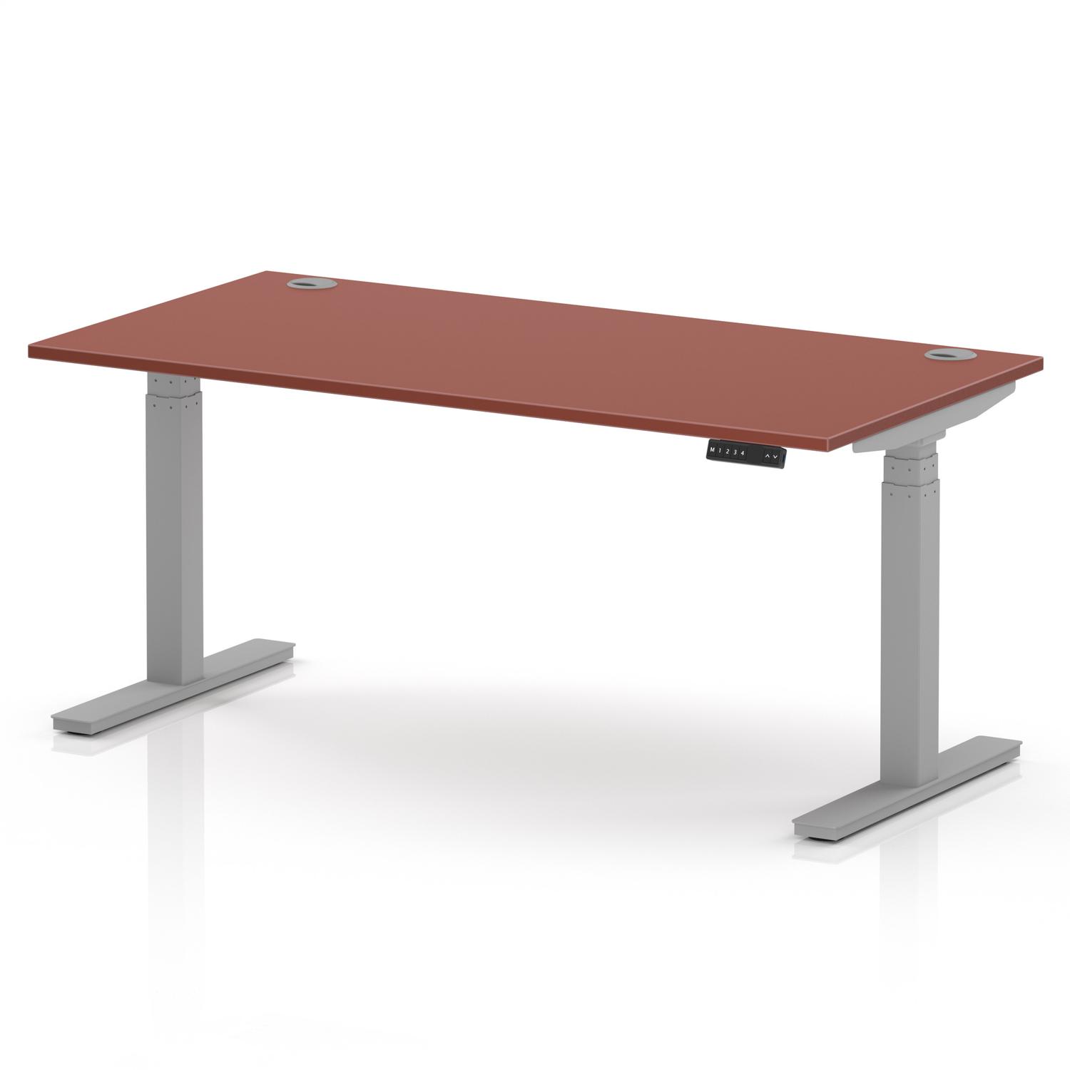 Air 1600 x 800mm Height Adjustable Office Desk Brick Red Top Cable Ports Silver Leg Air 1600 x 800mm Height Adjustable Office Desk Brick Red Top Cable Ports Silver Leg