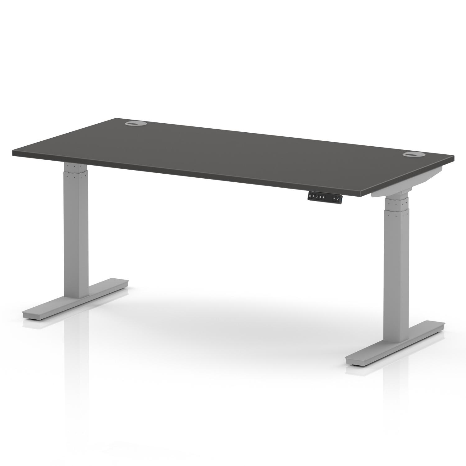 Air 1600 x 800mm Height Adjustable Office Desk Carbon Grey Top Cable Ports Silver Leg Air 1600 x 800mm Height Adjustable Office Desk Carbon Grey Top Cable Ports Silver Leg