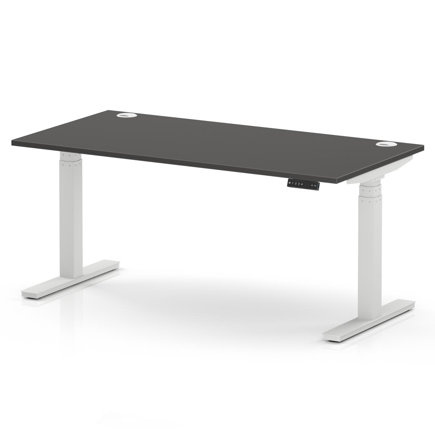 Air 1600 x 800mm Height Adjustable Office Desk Carbon Grey Top Cable Ports White Leg Air 1600 x 800mm Height Adjustable Office Desk Carbon Grey Top Cable Ports White Leg