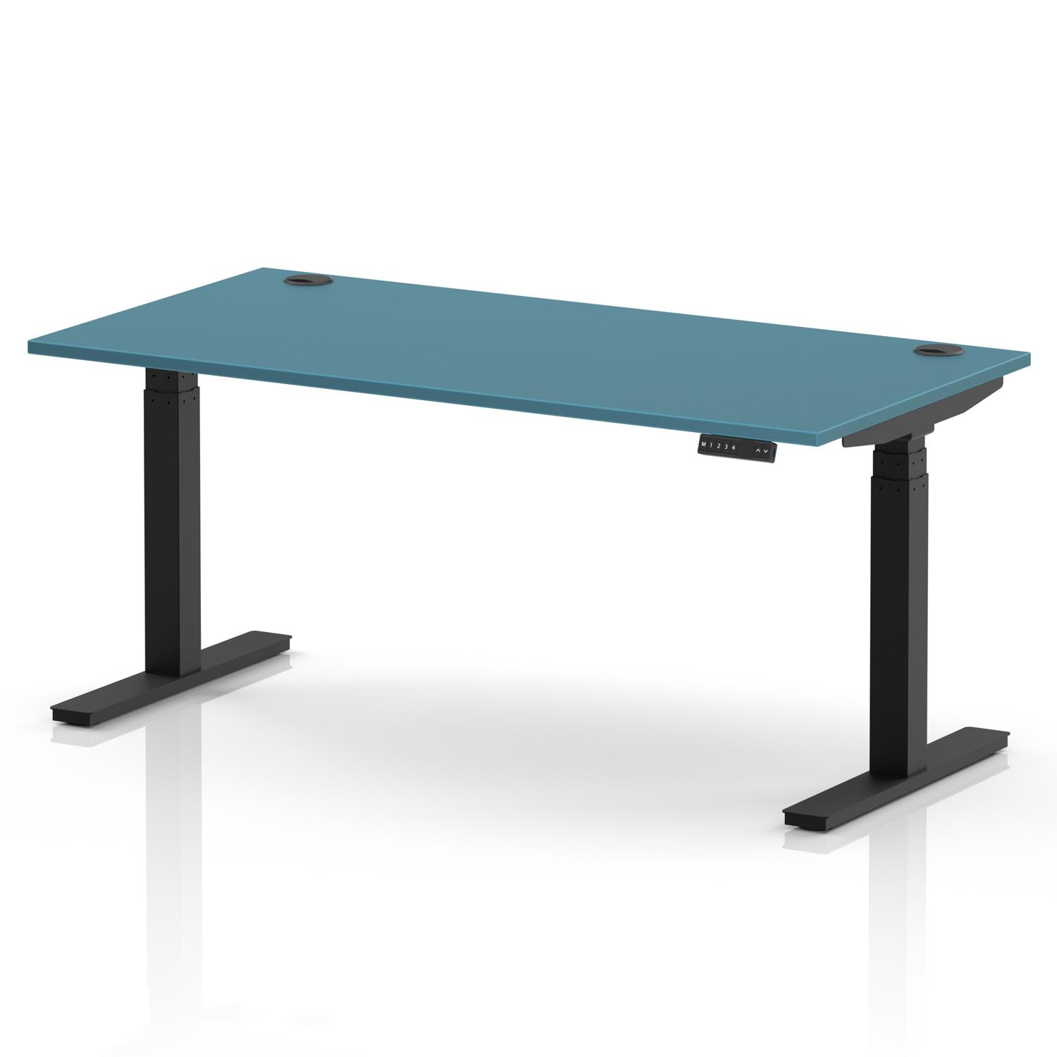 Air 1600 x 800mm Height Adjustable Office Desk Dark Teal Top Cable Ports Black Leg Air 1600 x 800mm Height Adjustable Office Desk Dark Teal Top Cable Ports Black Leg