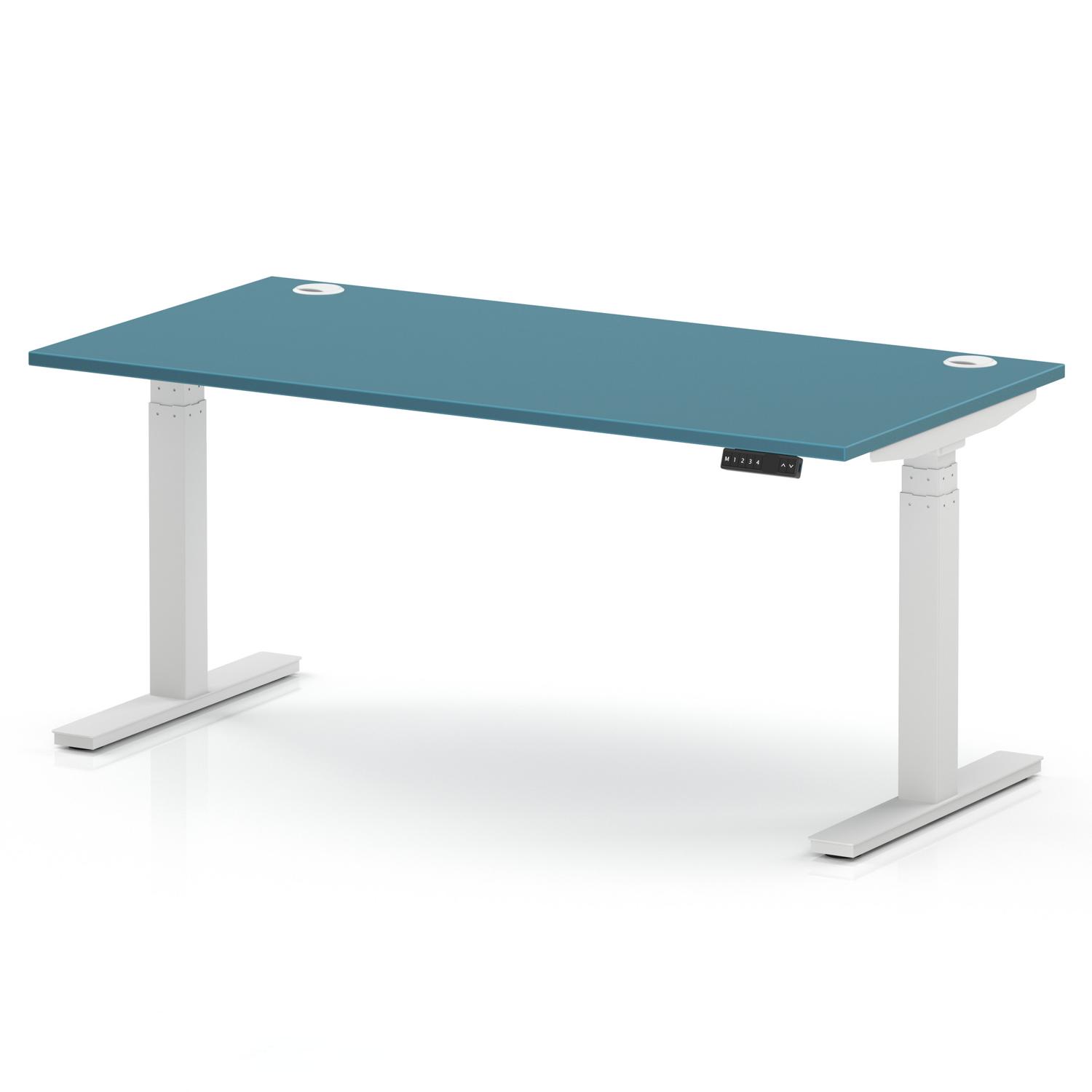 Air 1600 x 800mm Height Adjustable Office Desk Dark Teal Top Cable Ports White Leg Air 1600 x 800mm Height Adjustable Office Desk Dark Teal Top Cable Ports White Leg