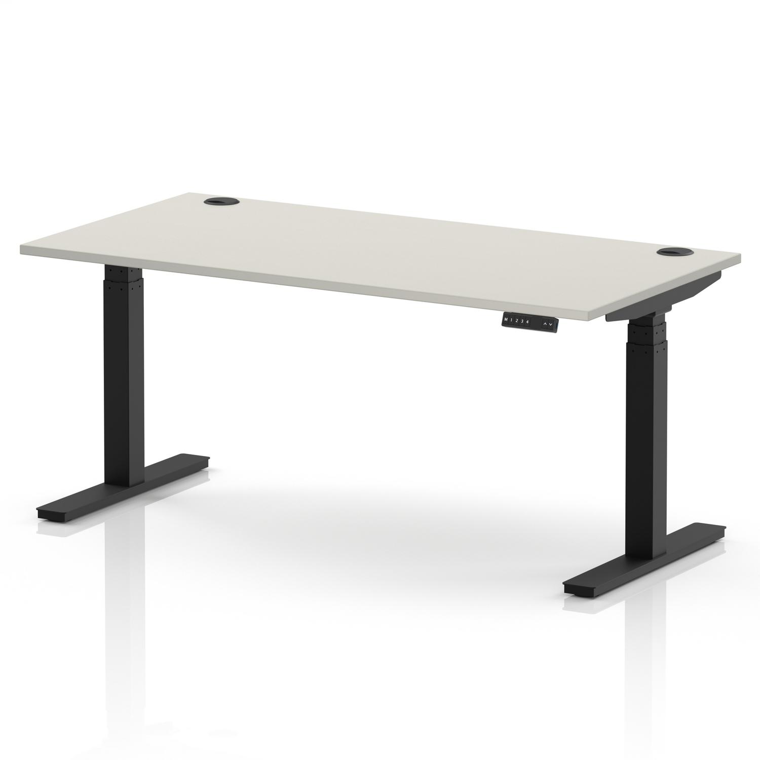 Air 1600 x 800mm Height Adjustable Office Desk Dove Grey Top Cable Ports Black Leg Air 1600 x 800mm Height Adjustable Office Desk Dove Grey Top Cable Ports Black Leg