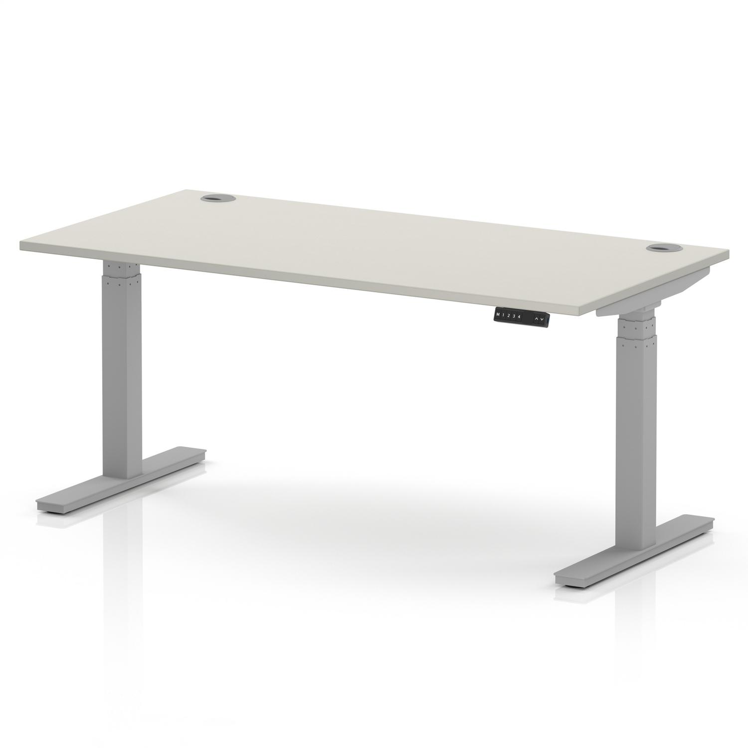 Air 1600 x 800mm Height Adjustable Office Desk Dove Grey Top Cable Ports Silver Leg Air 1600 x 800mm Height Adjustable Office Desk Dove Grey Top Cable Ports Silver Leg